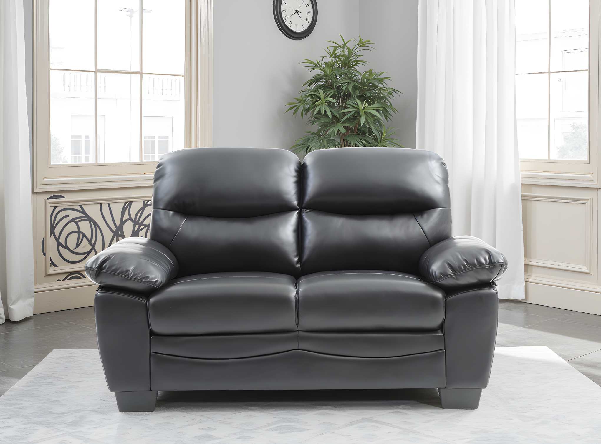 Elite Space Living Londonderry Black Faux Leather Loveseat