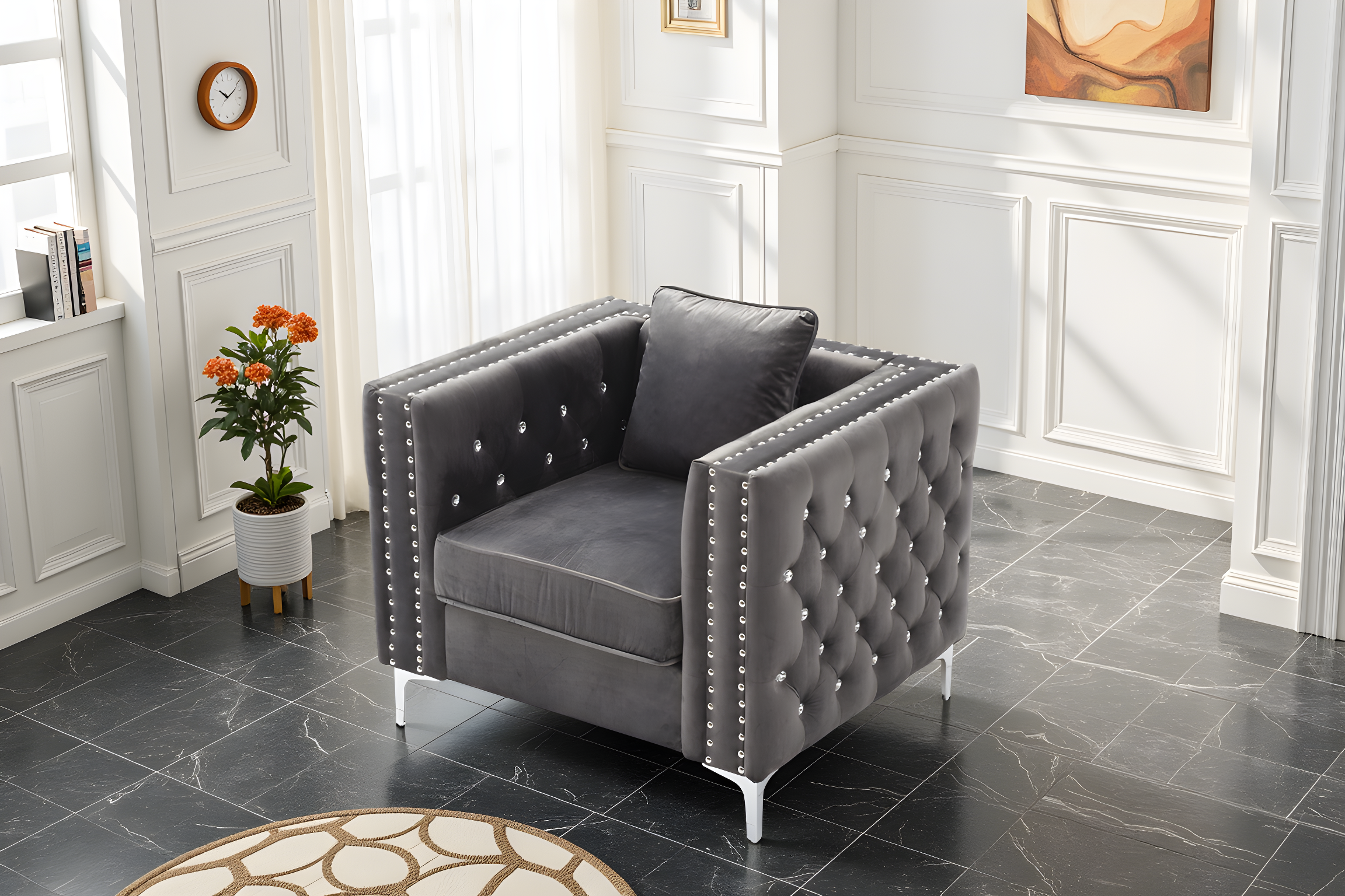 Elite Space Living Lyon Gray Velvet Chair