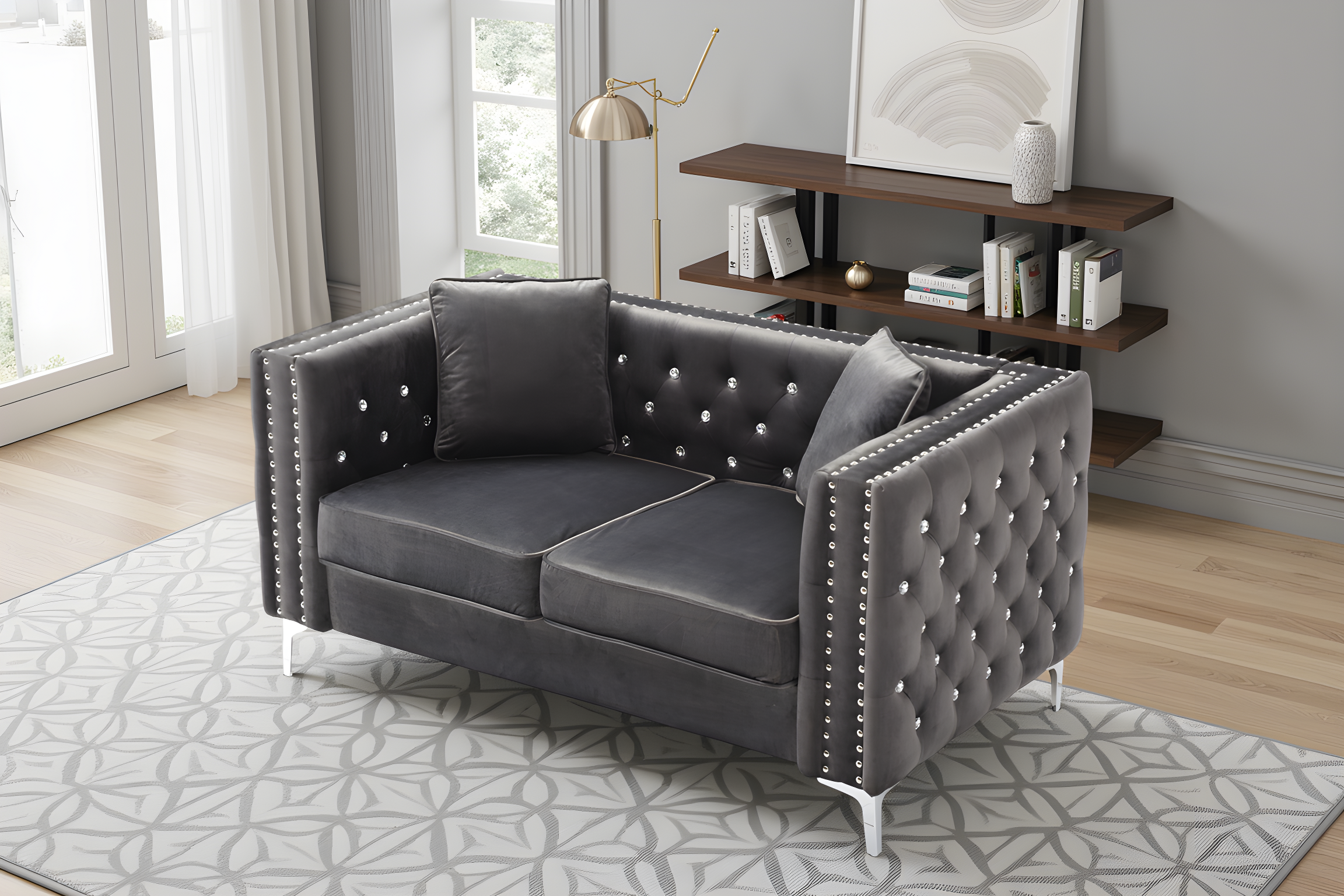 Elite Space Living Lyon Gray Velvet Loveseat