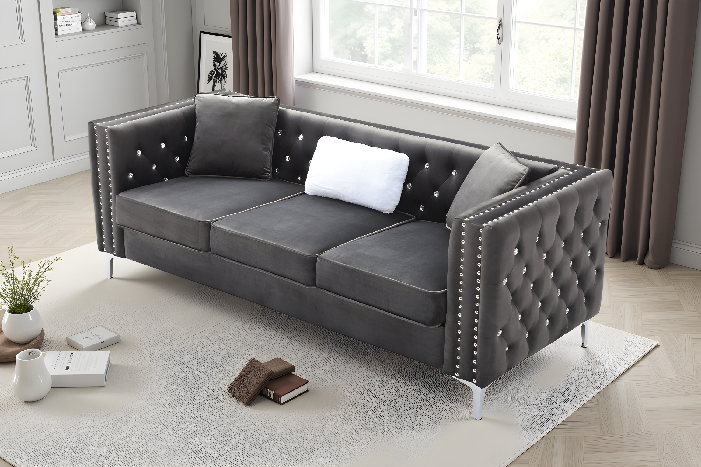 Elite Space Living Lyon Gray Velvet Sofa