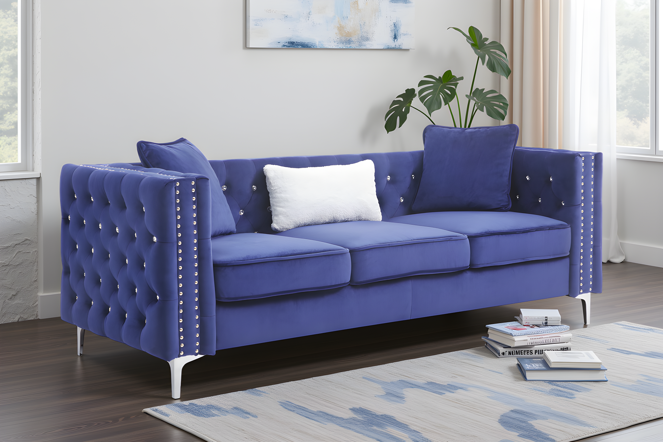 Elite Space Living Lyon Blue Velvet Sofa