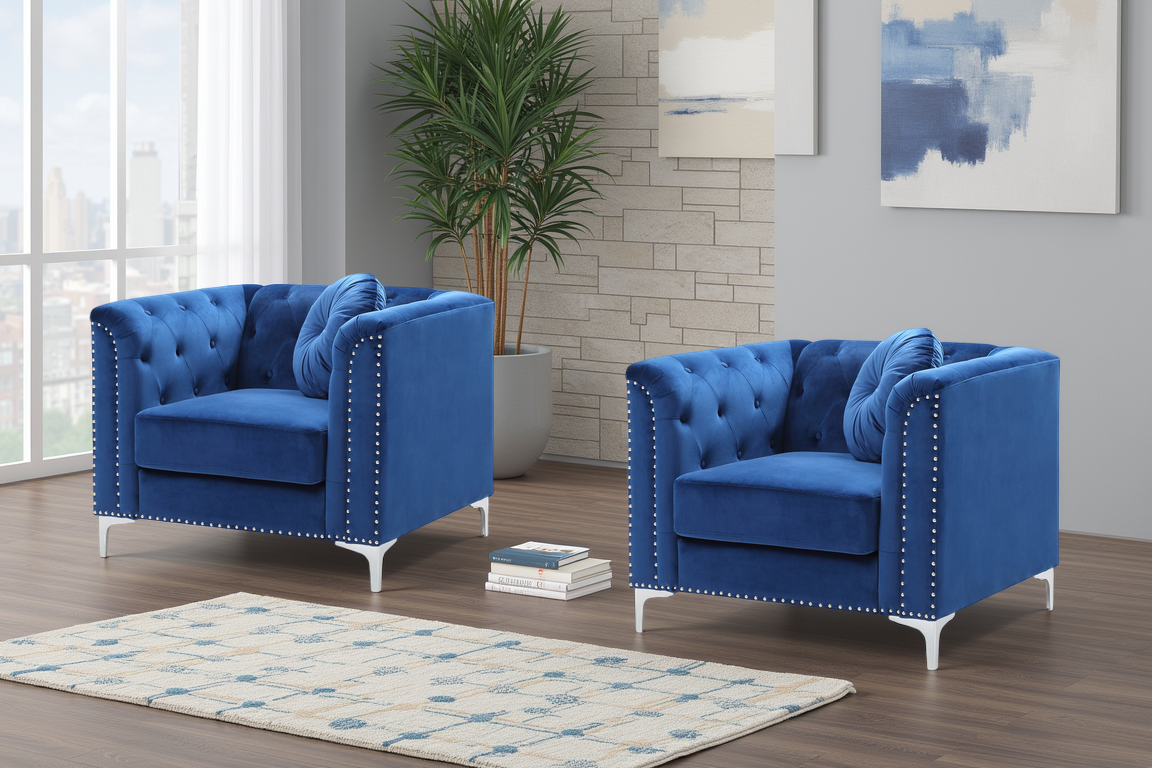 Elite Space Living Colmar Navy Blue Velvet Sofa Chair