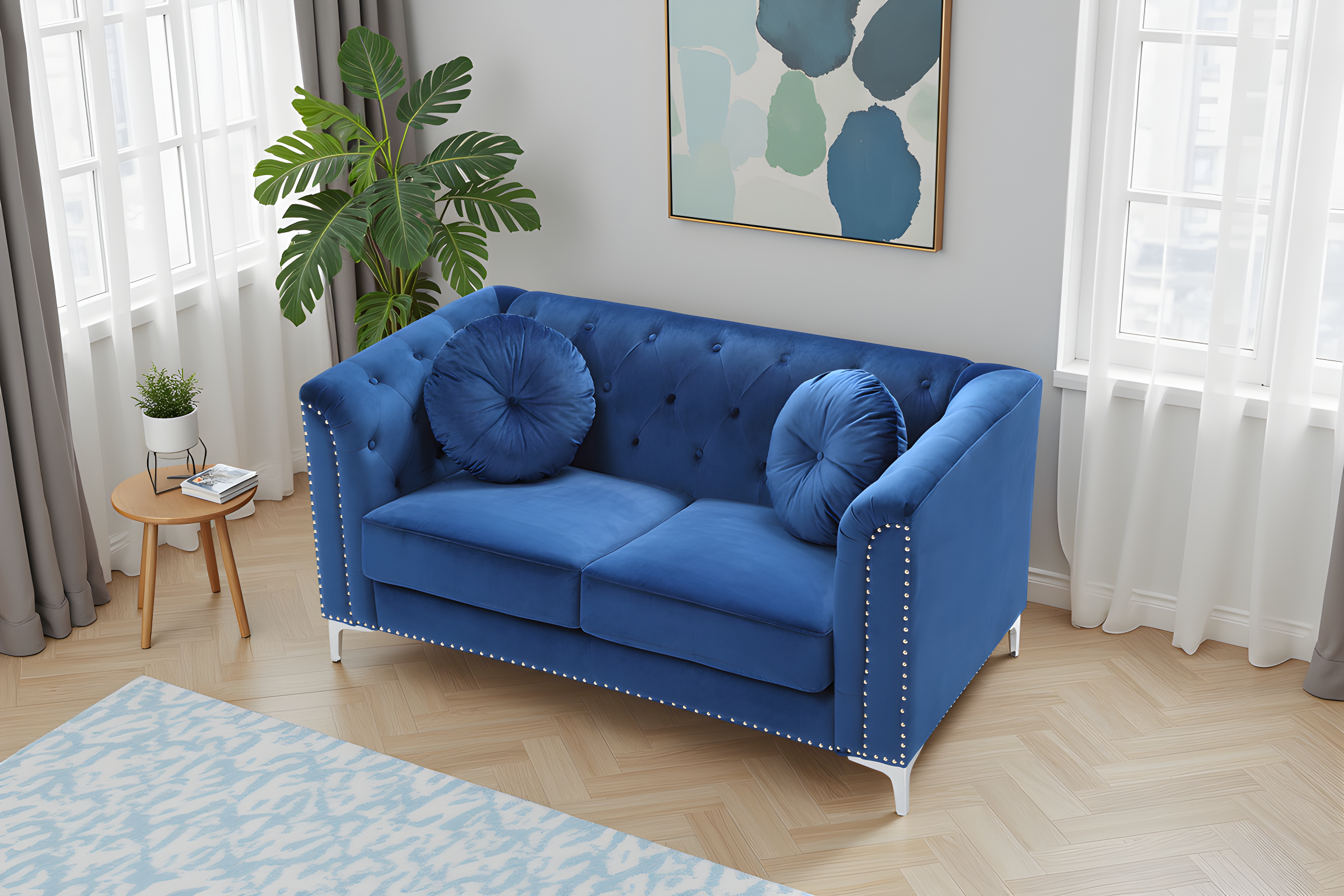 Elite Space Living Colmar Navy Blue Velvet Loveseat