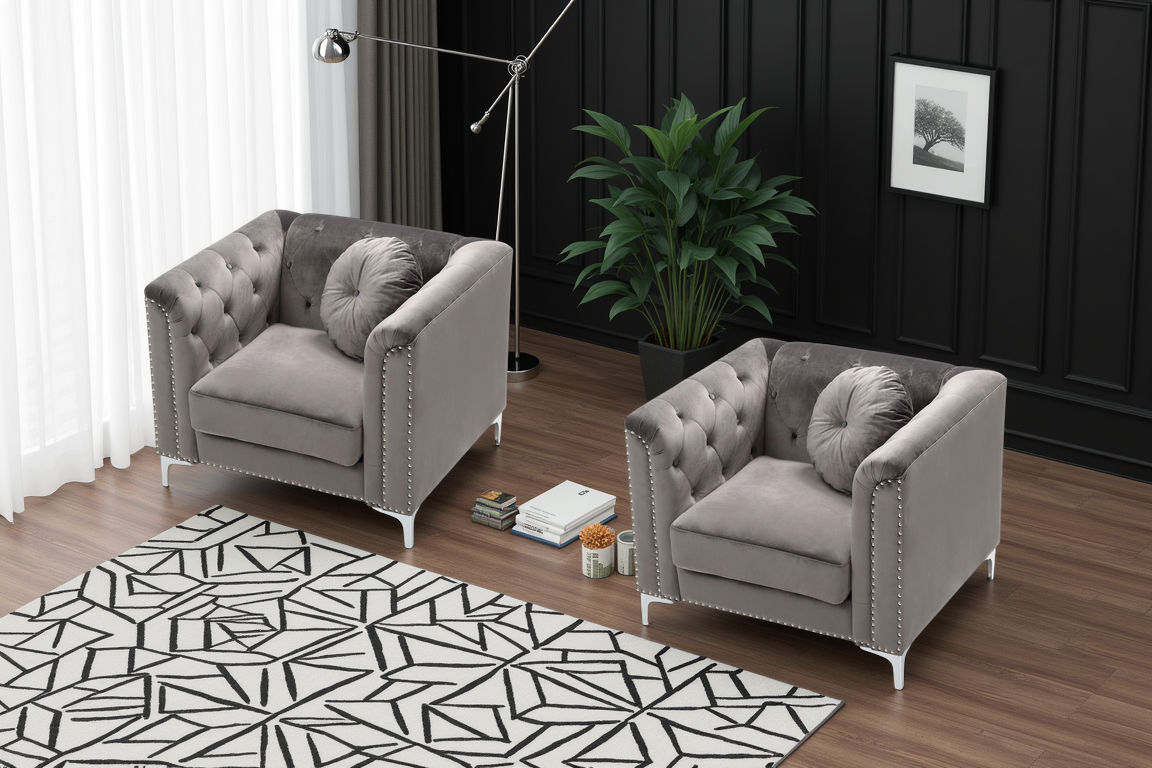 Elite Space Living Colmar Dark Gray Velvet Sofa Chair