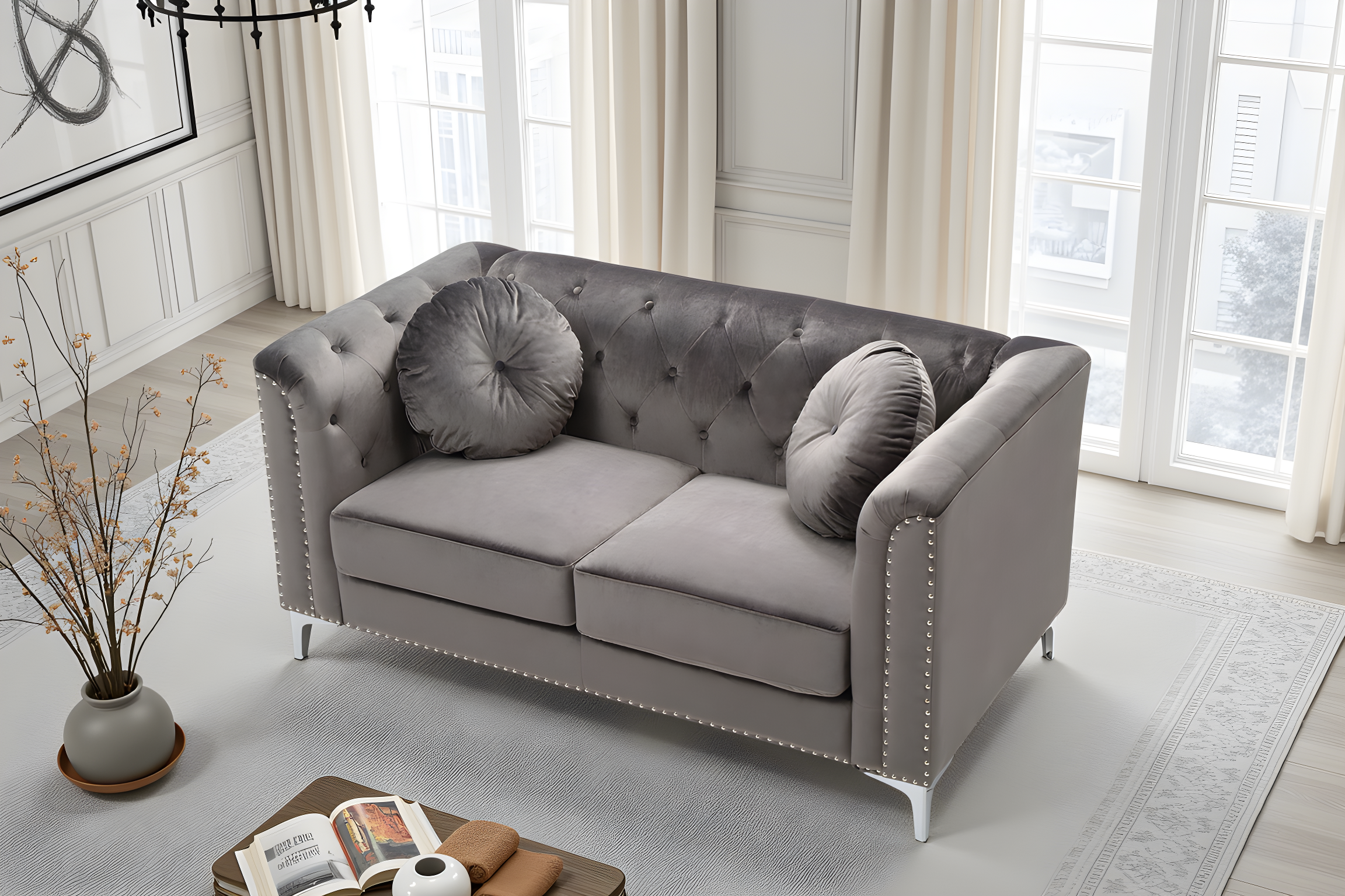 Elite Space Living Colmar Dark Gray Velvet Loveseat