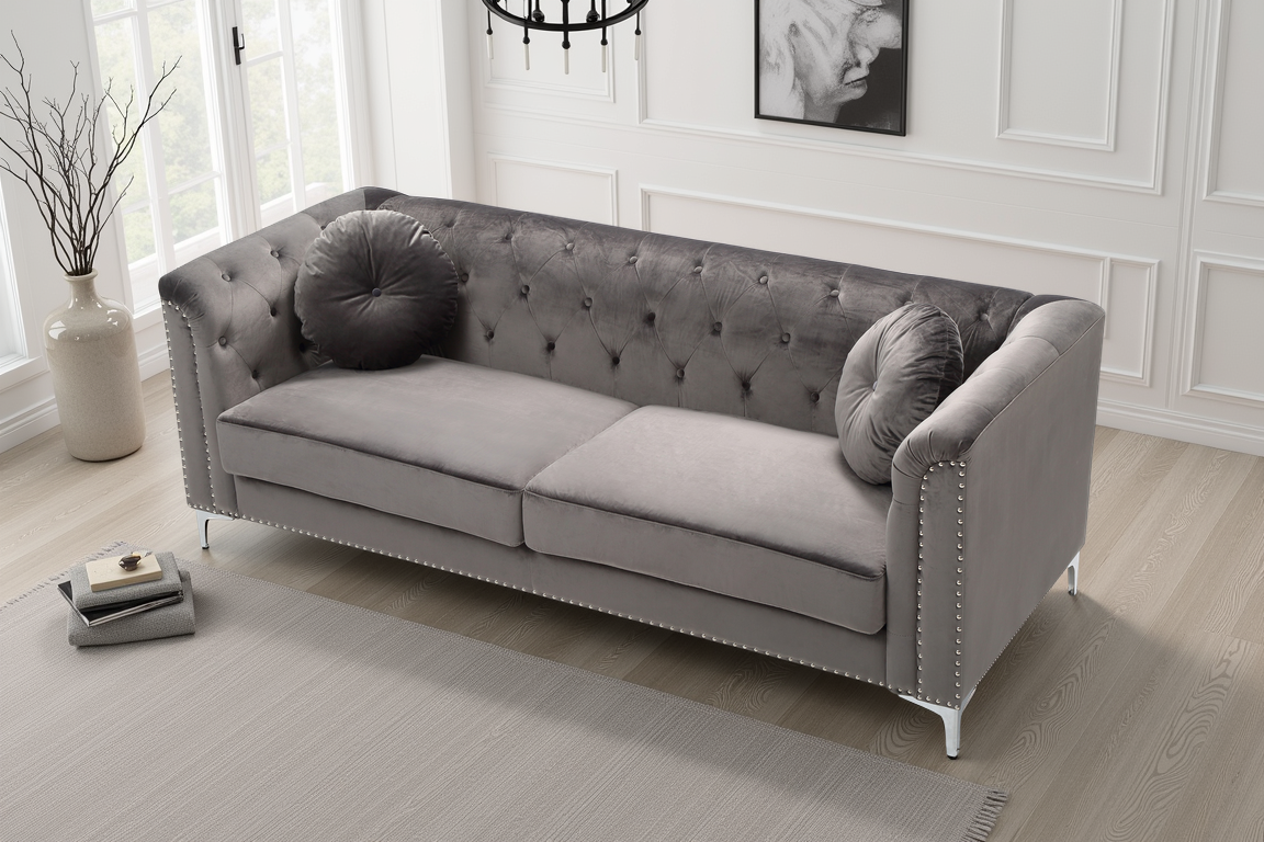 Elite Space Living Colmar Dark Gray Velvet Sofa