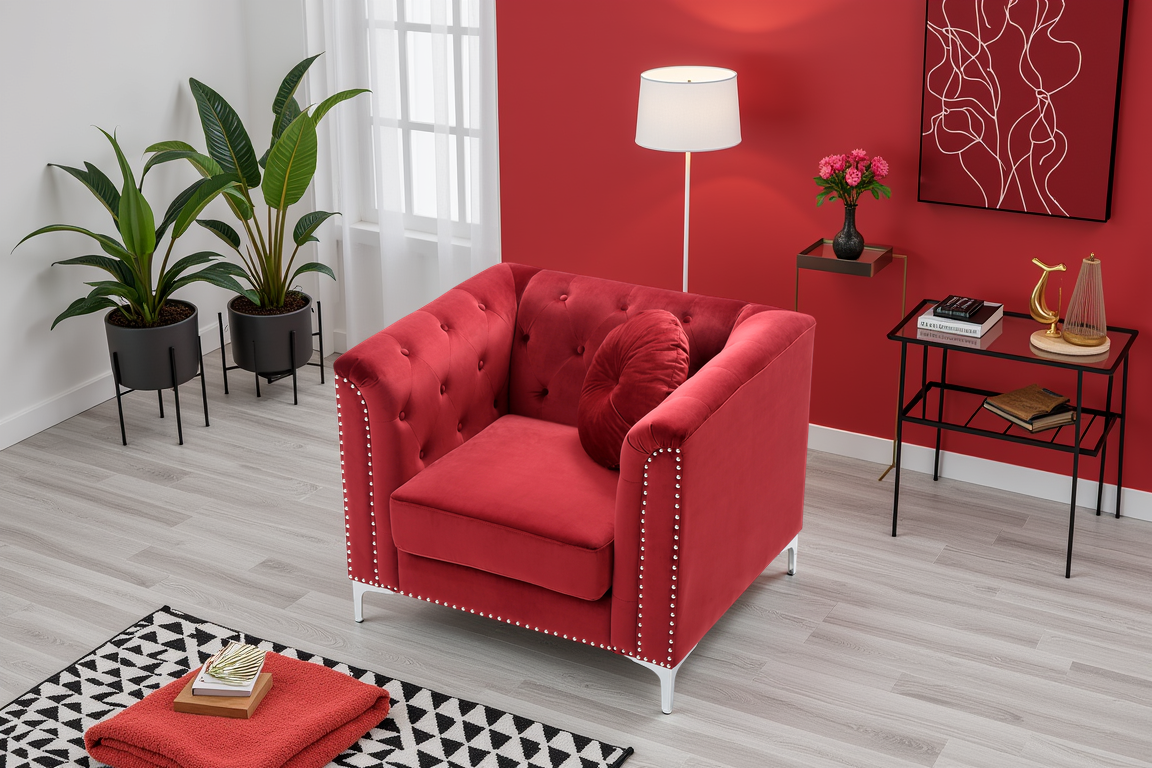 Elite Space Living Colmar Burgundy Velvet Sofa Chair