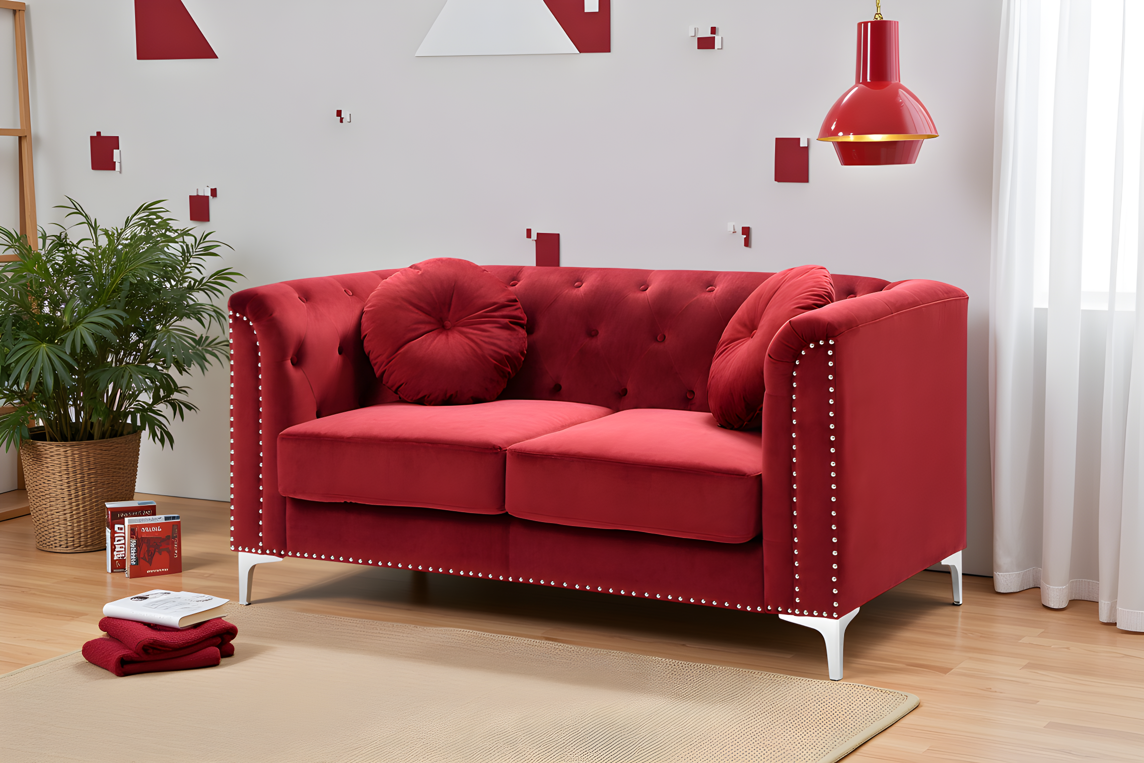Elite Space Living Colmar Burgundy Velvet Loveseat