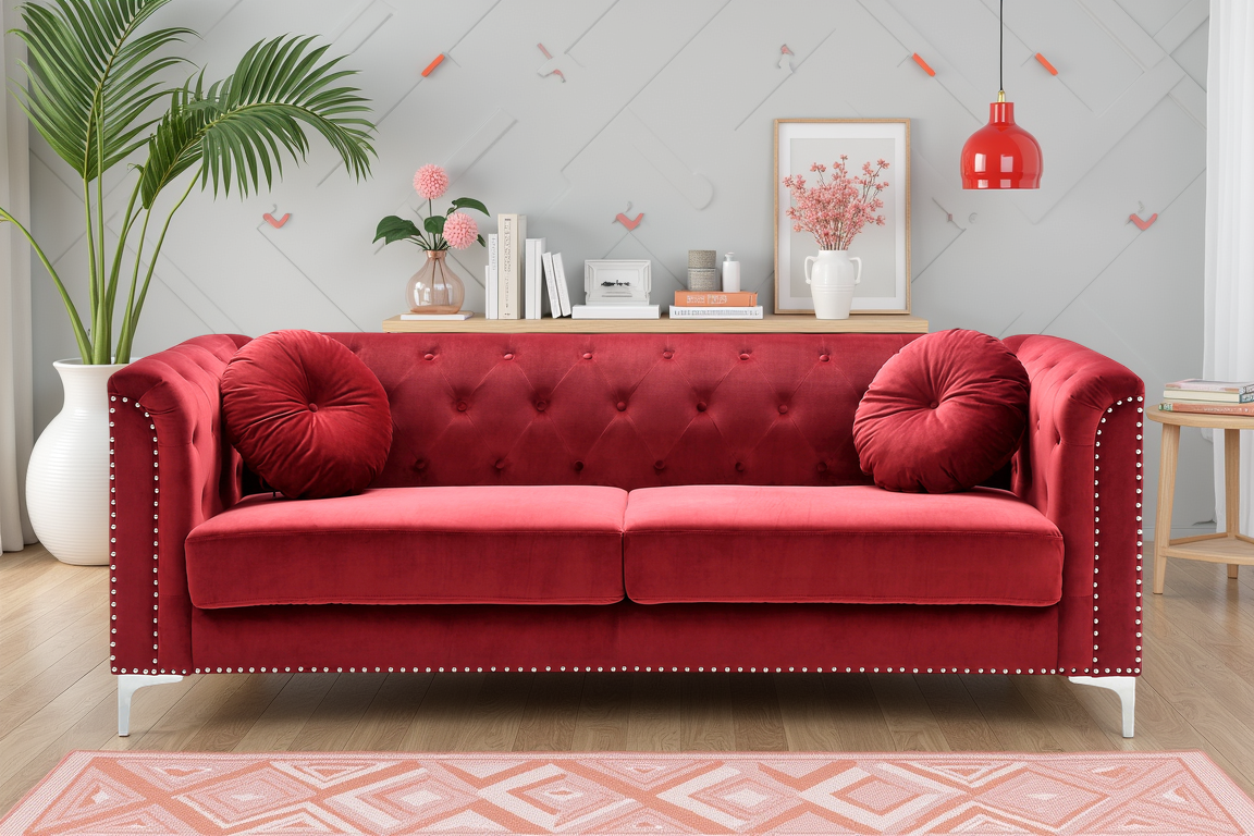 Elite Space Living Colmar Burgundy Velvet Sofa