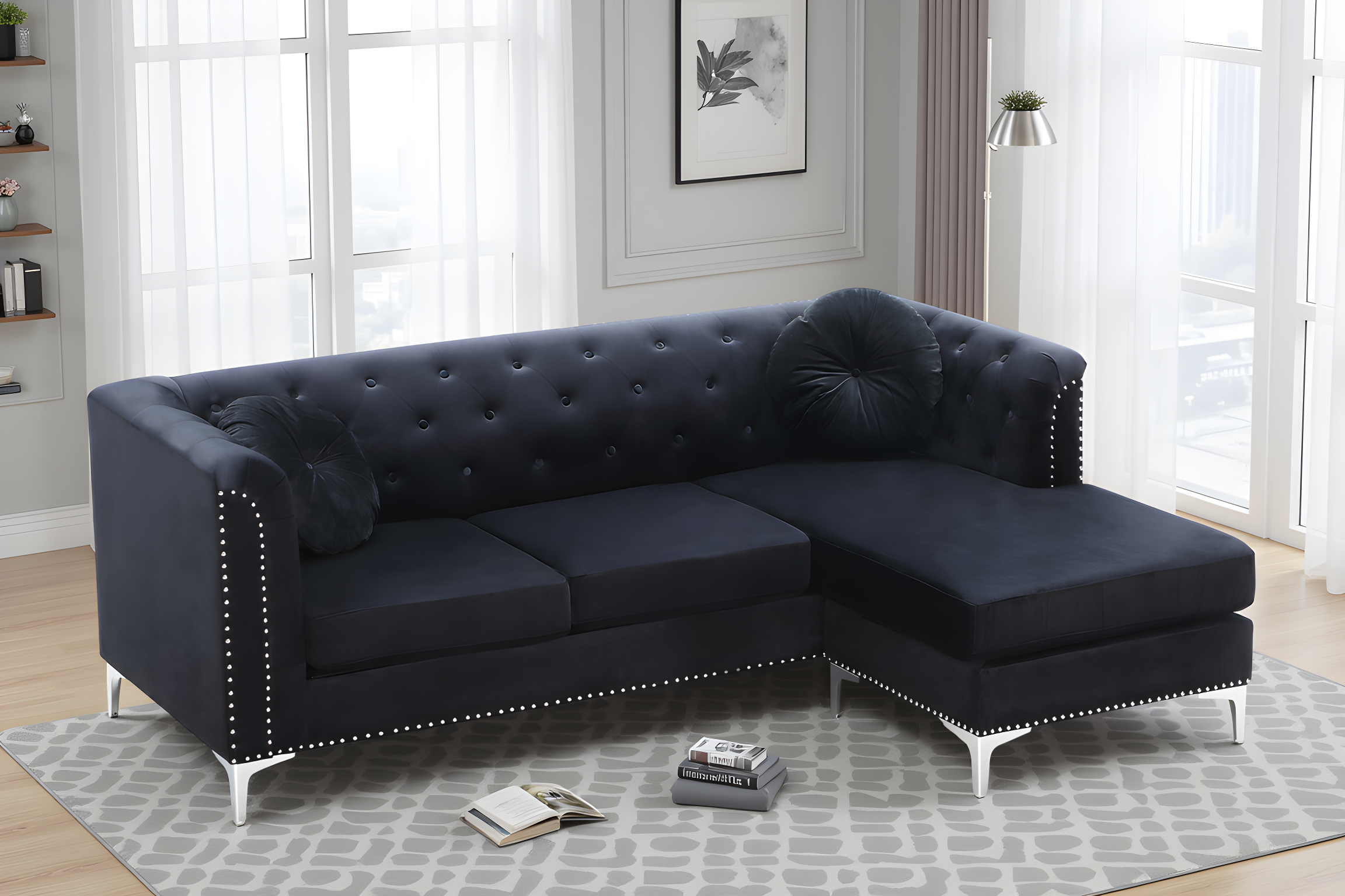 Elite Space Living Colmar Black Velvet Sofa Chaise