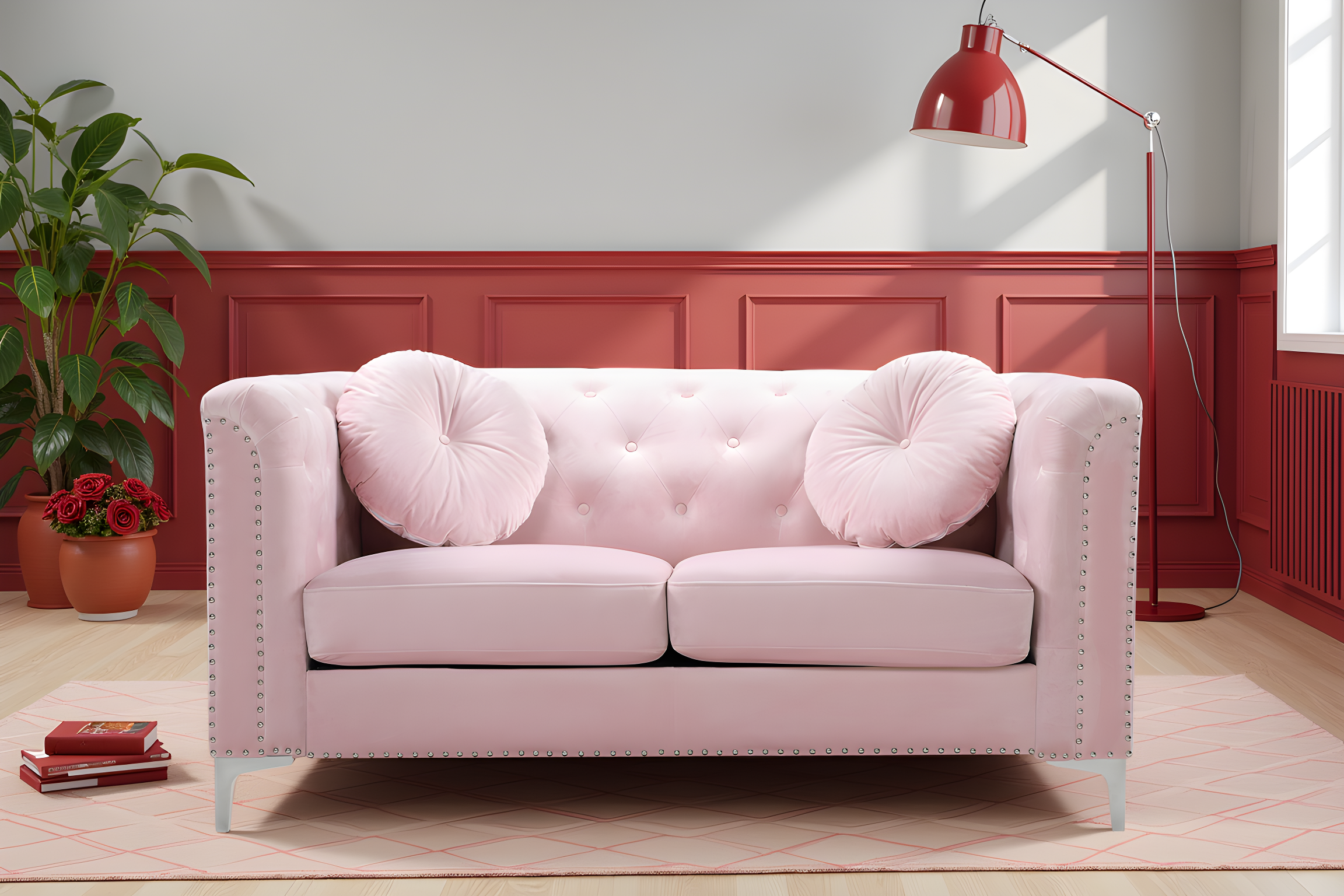 Elite Space Living Colmar Pink Velvet Loveseat
