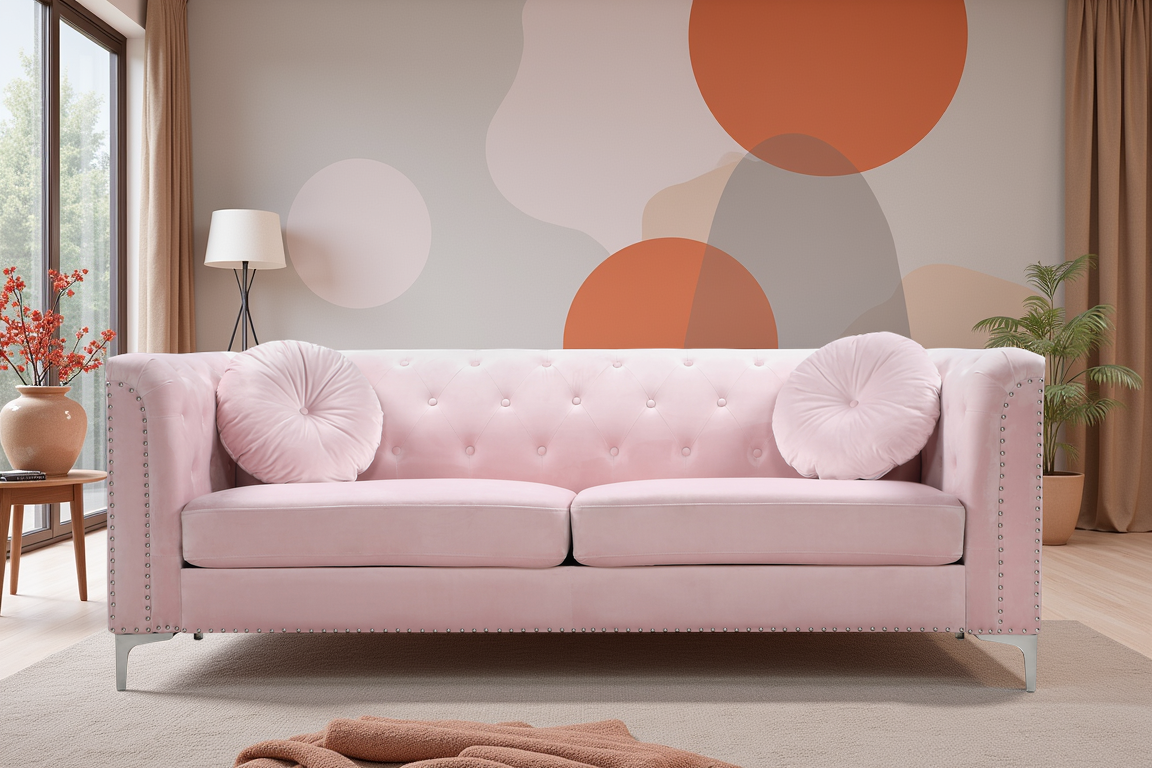 Elite Space Living Colmar Pink Velvet Sofa