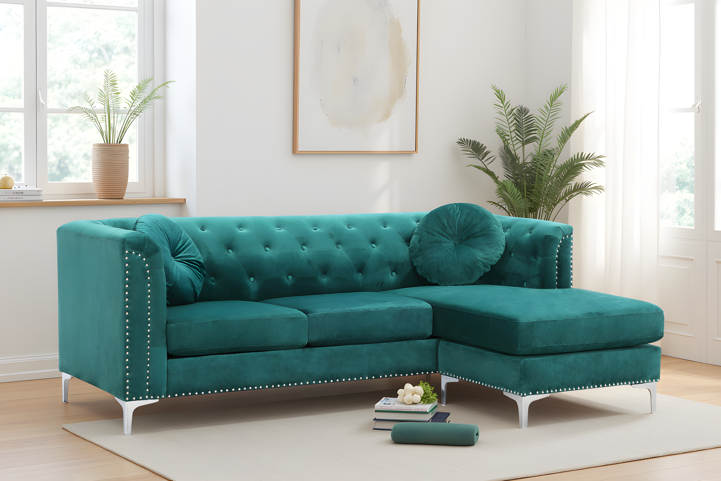Elite Space Living Colmar Green Velvet Sofa Chaise