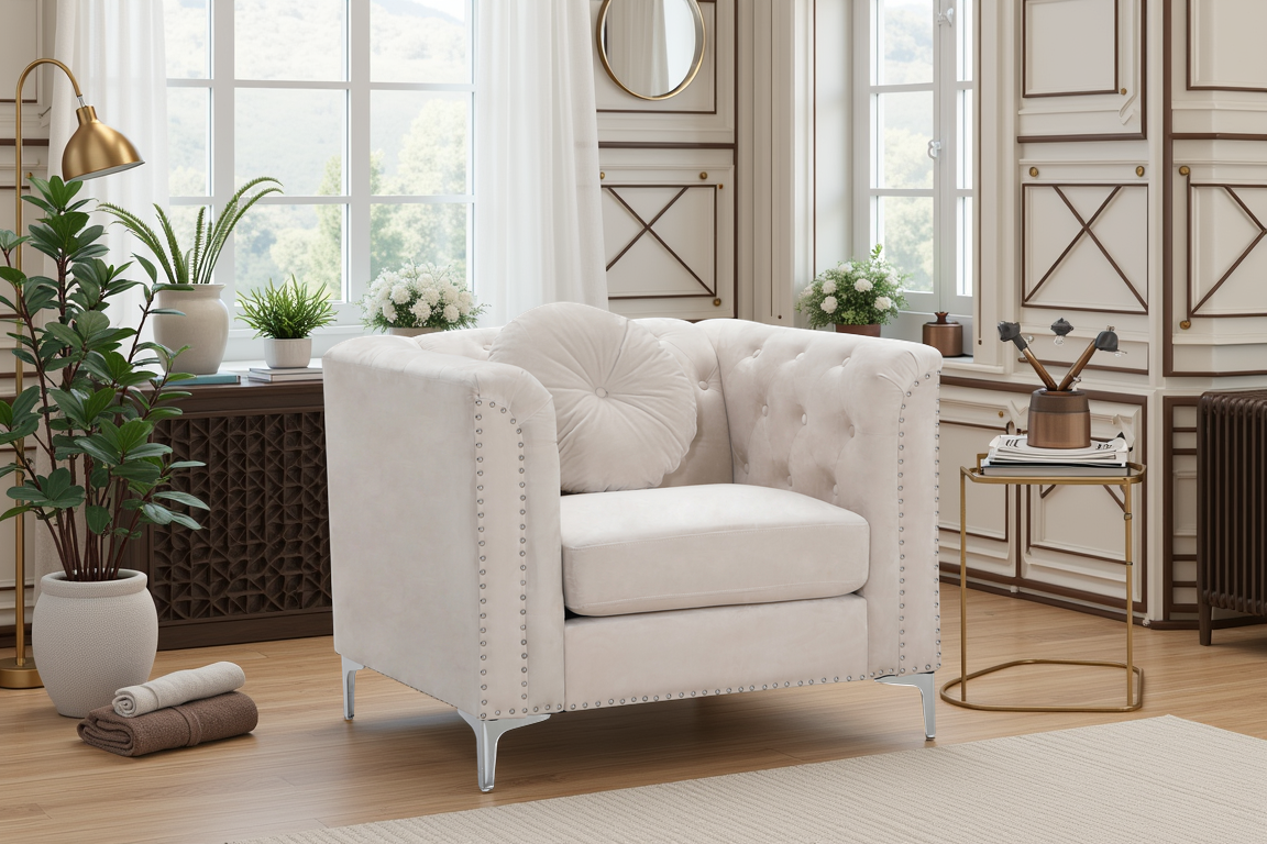 Elite Space Living Colmar Ivory Velvet Sofa Chair