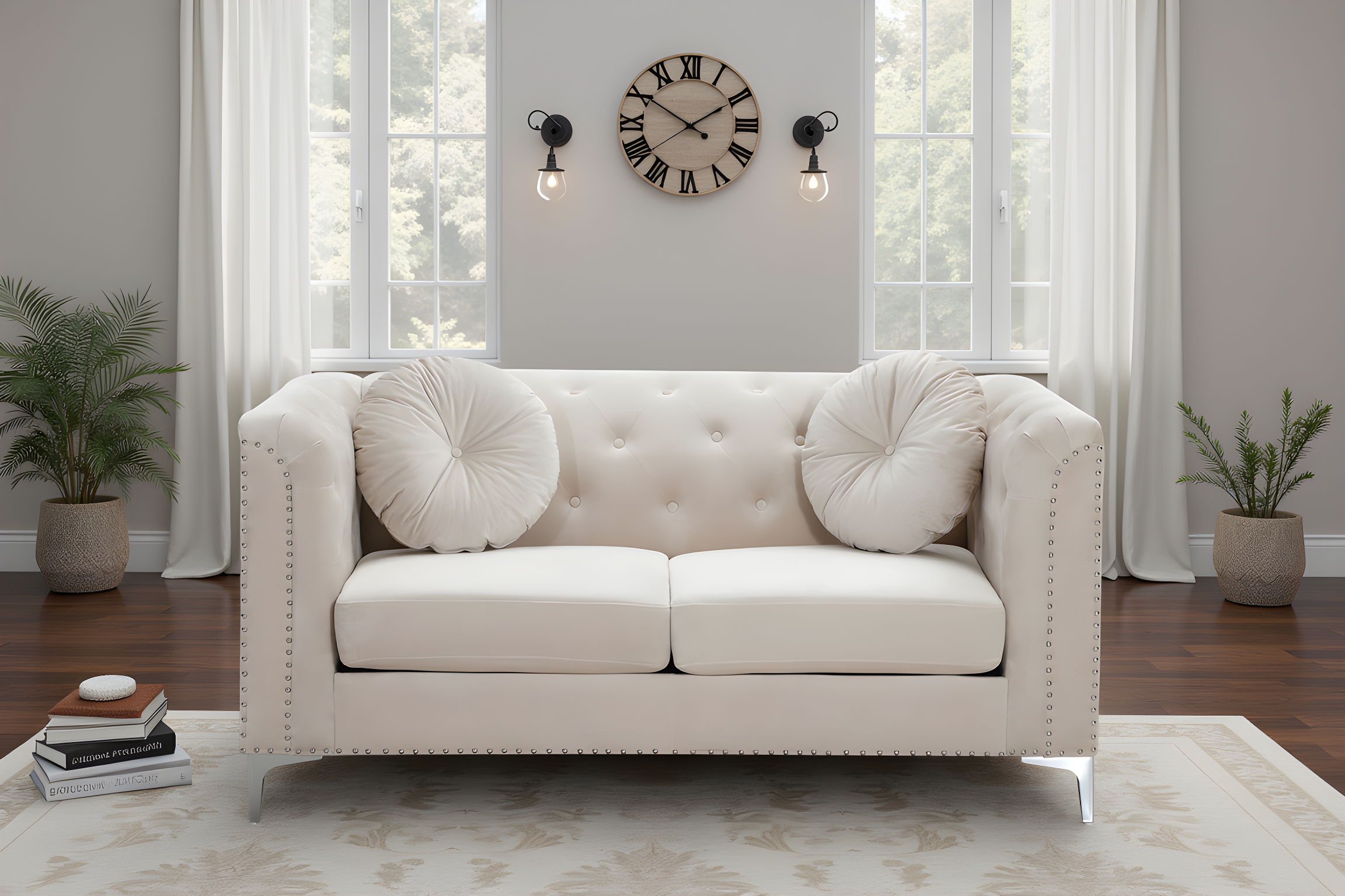 Elite Space Living Colmar Ivory Velvet Loveseat