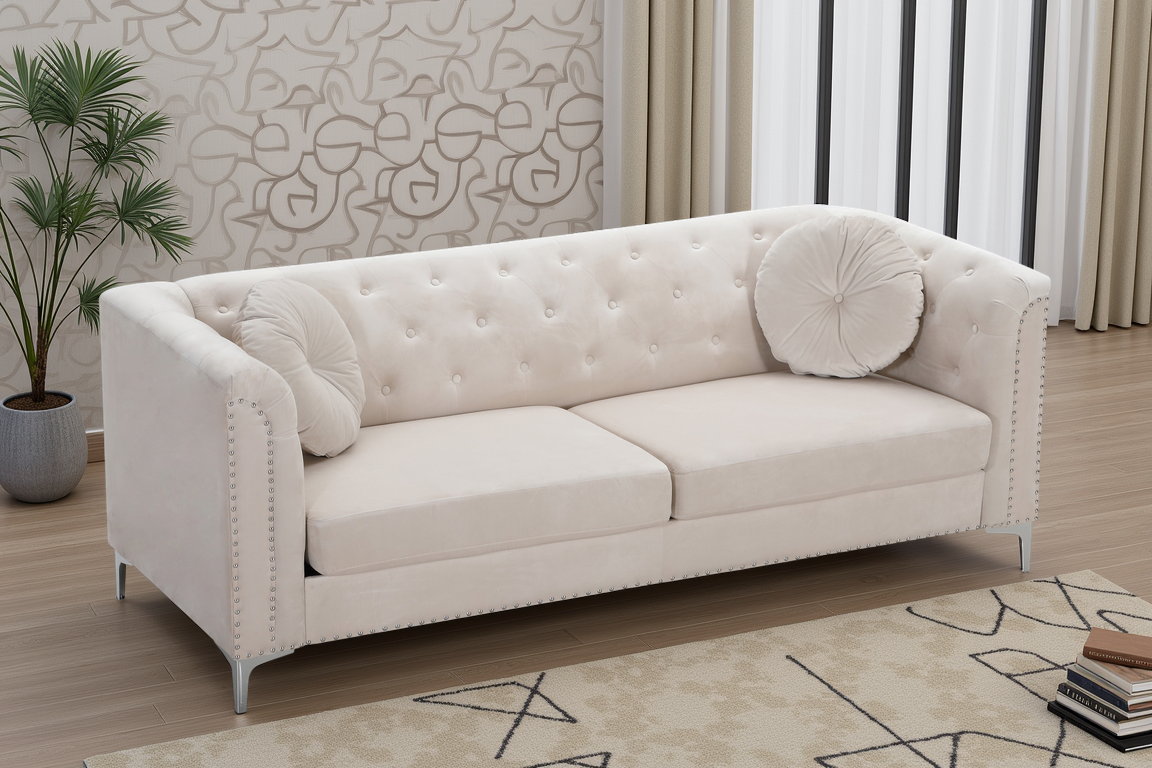Elite Space Living Colmar Ivory Velvet Sofa