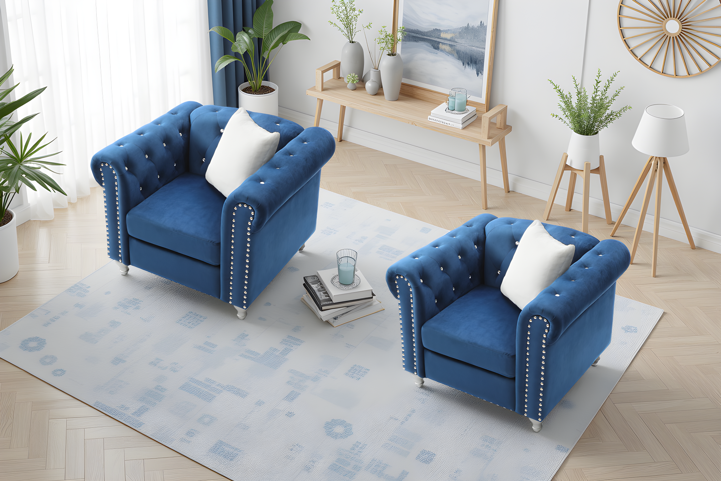 Elite Space Living Julianne Navy Blue Velvet Chesterfield Chair