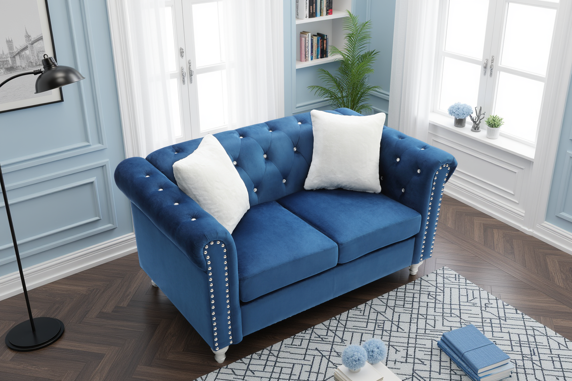 Elite Space Living Laterrika Navy Blue Velvet Loveseat