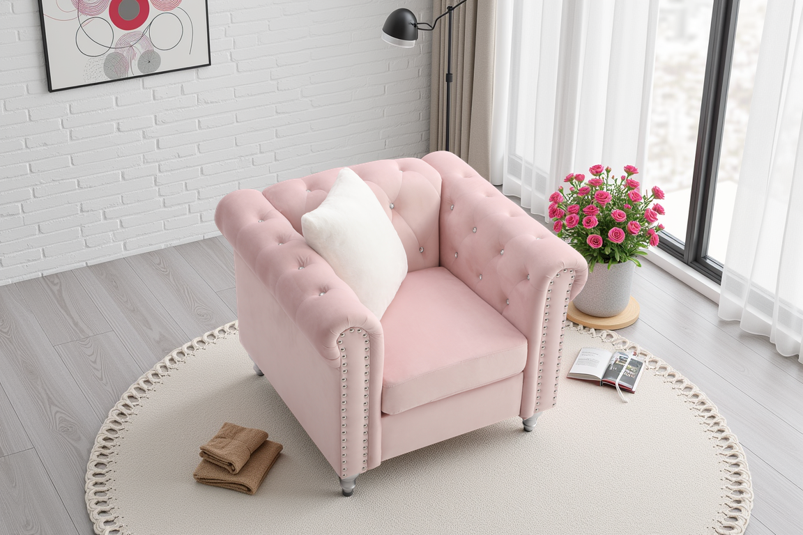 Elite Space Living Julianne Pink Velvet Chesterfield Chair