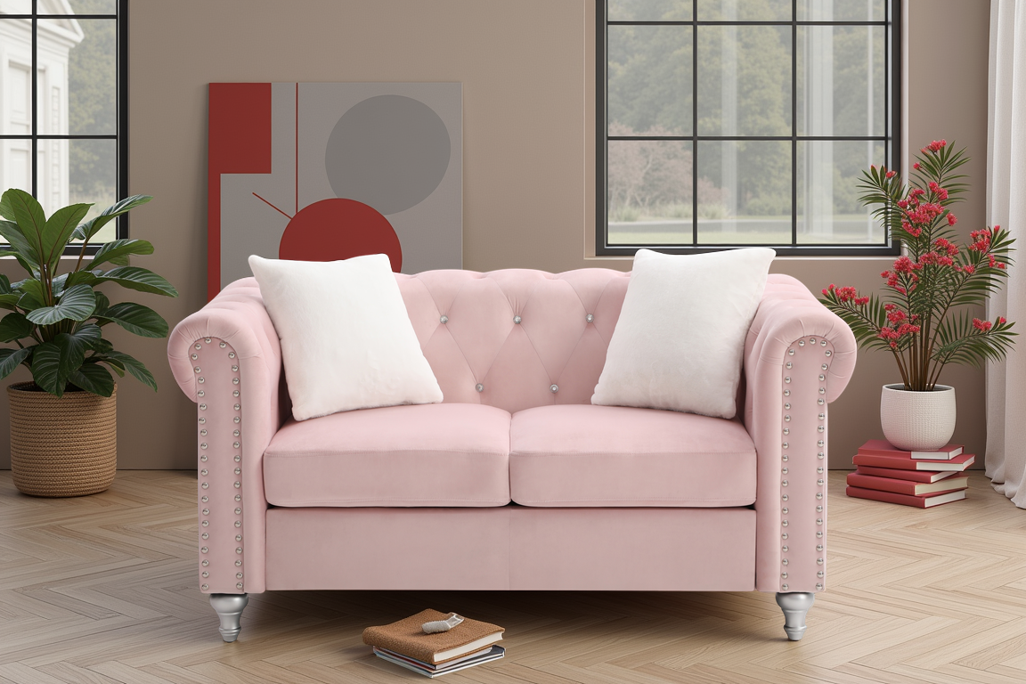 Elite Space Living Laterrika Pink Velvet Loveseat