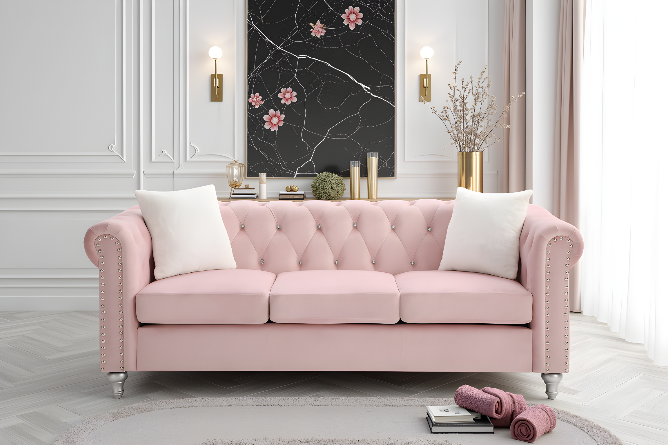 Elite Space Living Nantes Pink Velvet Sofa