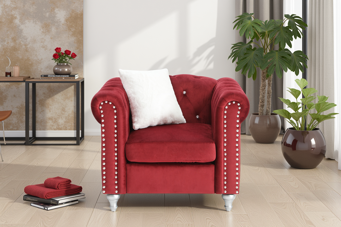 Elite Space Living Julianne Burgundy Velvet Chesterfield Chair