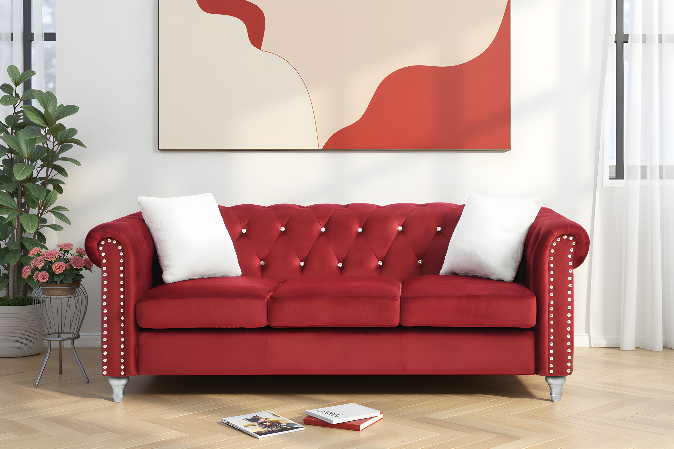 Elite Space Living Nantes Burgundy Velvet Sofa