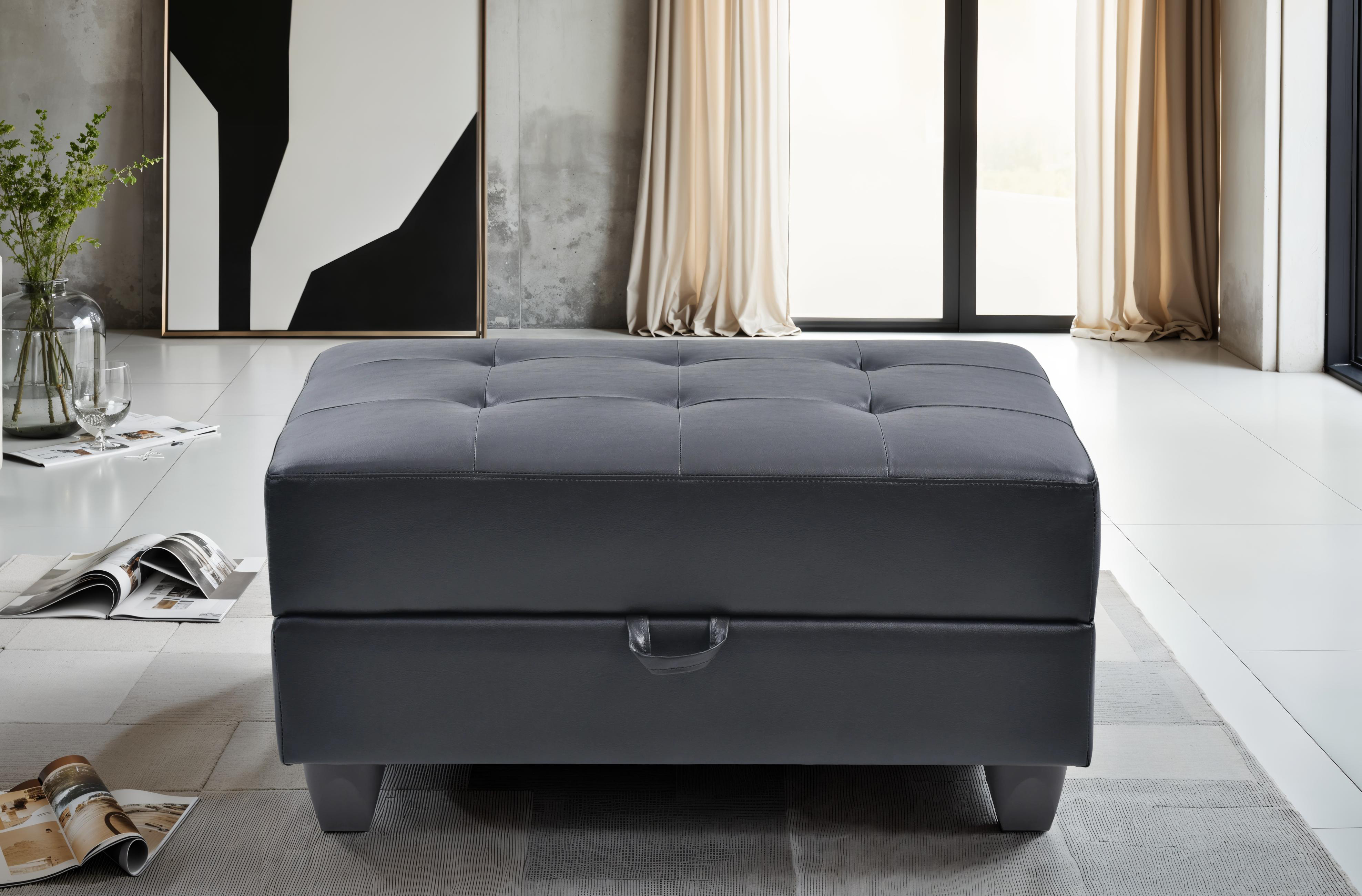Elite Space Living Camden Black Faux Leather Ottoman