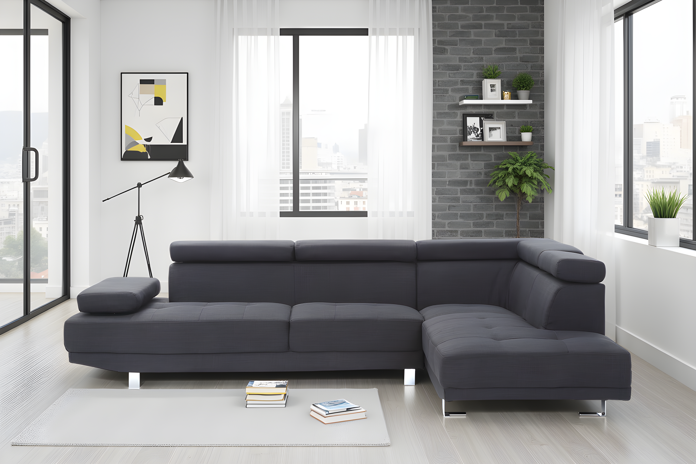 Elite Space Living Rodez Black Fabric Sectional