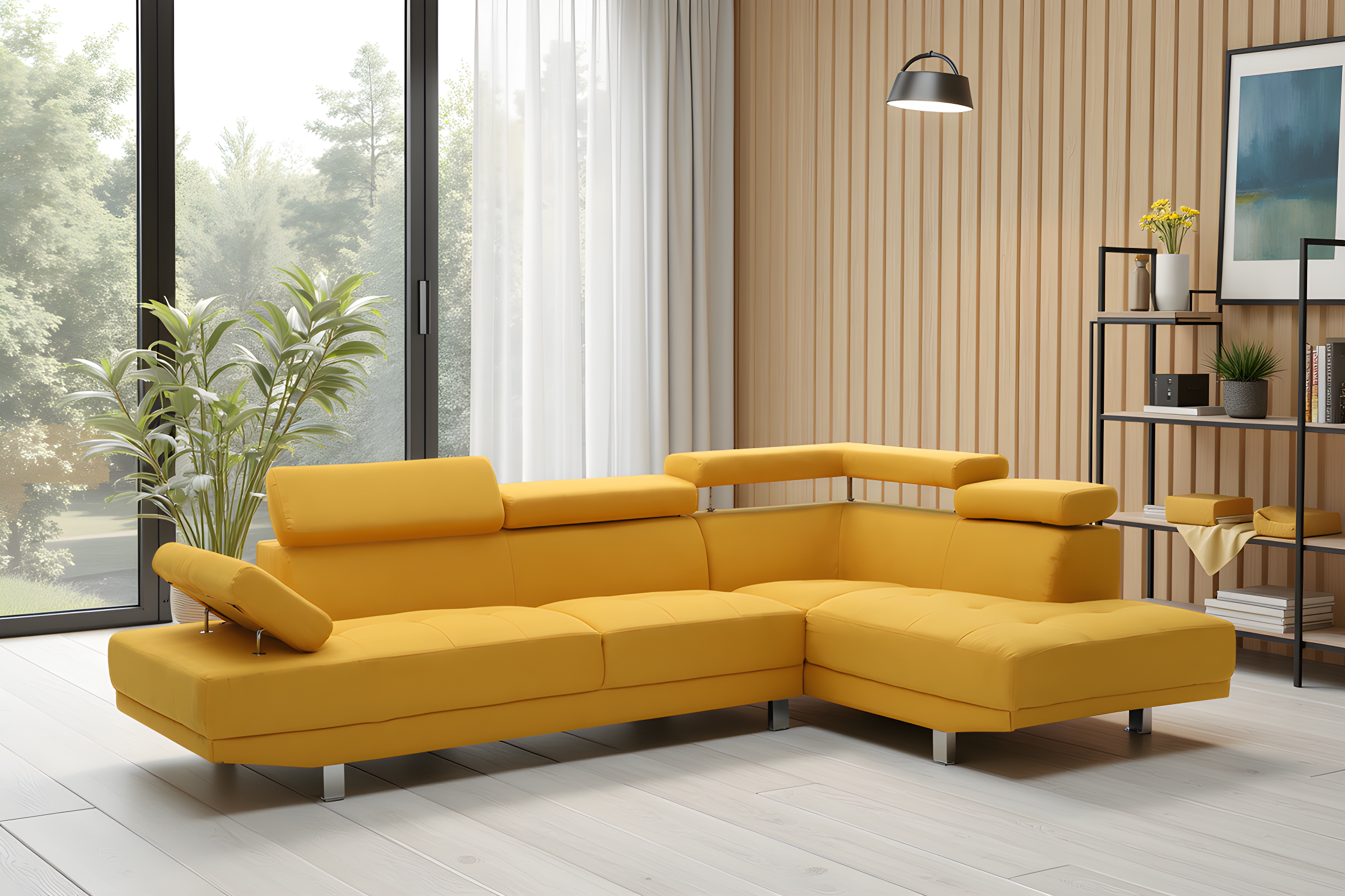 Elite Space Living Rodez Yellow Fabric Sectional