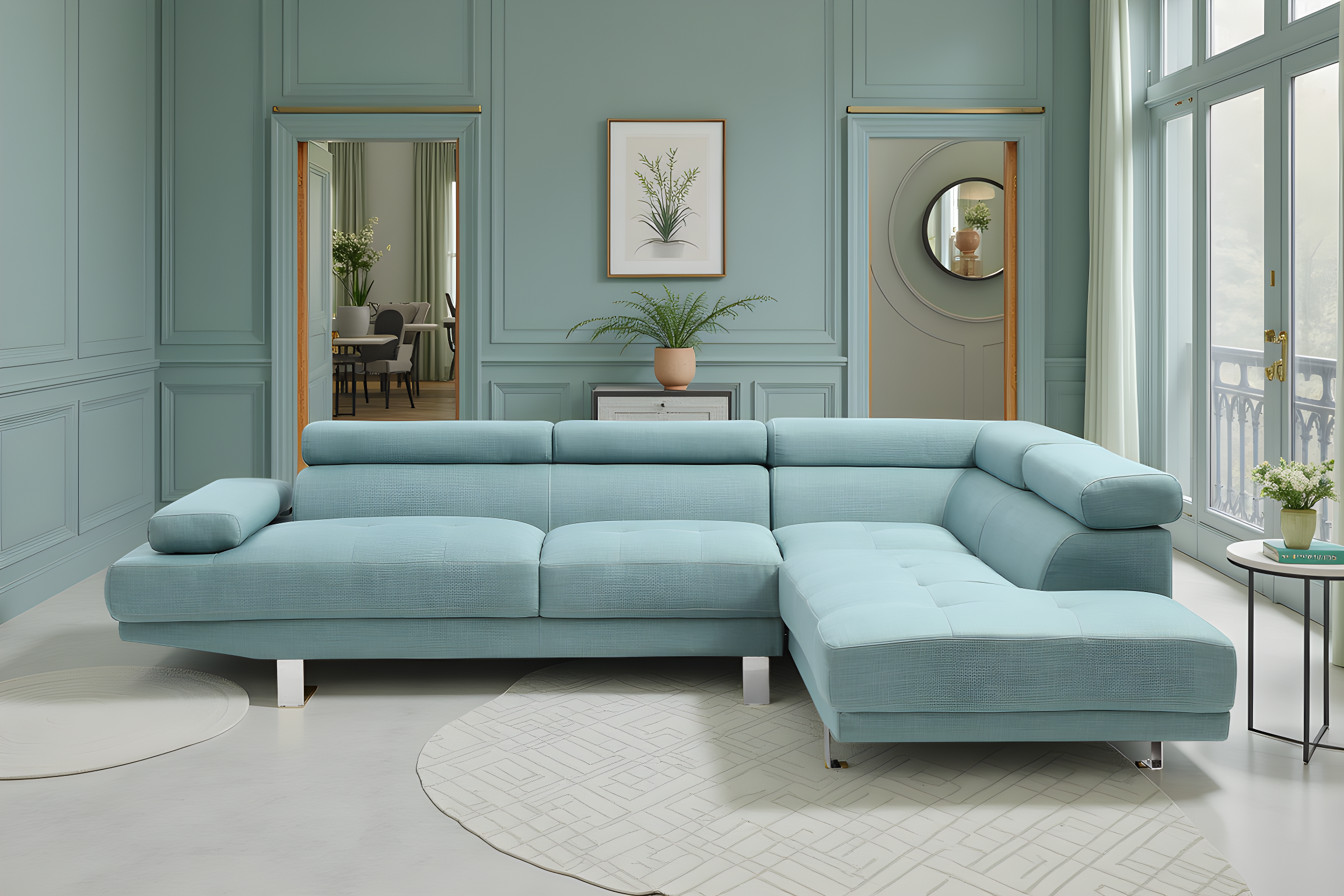 Elite Space Living Rodez Teal Fabric Sectional