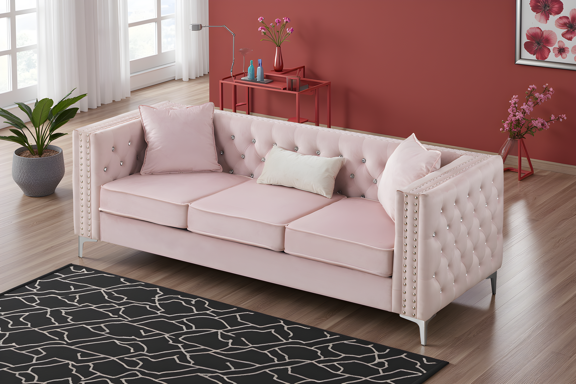 Elite Space Living Lyon Pink Velvet Sofa