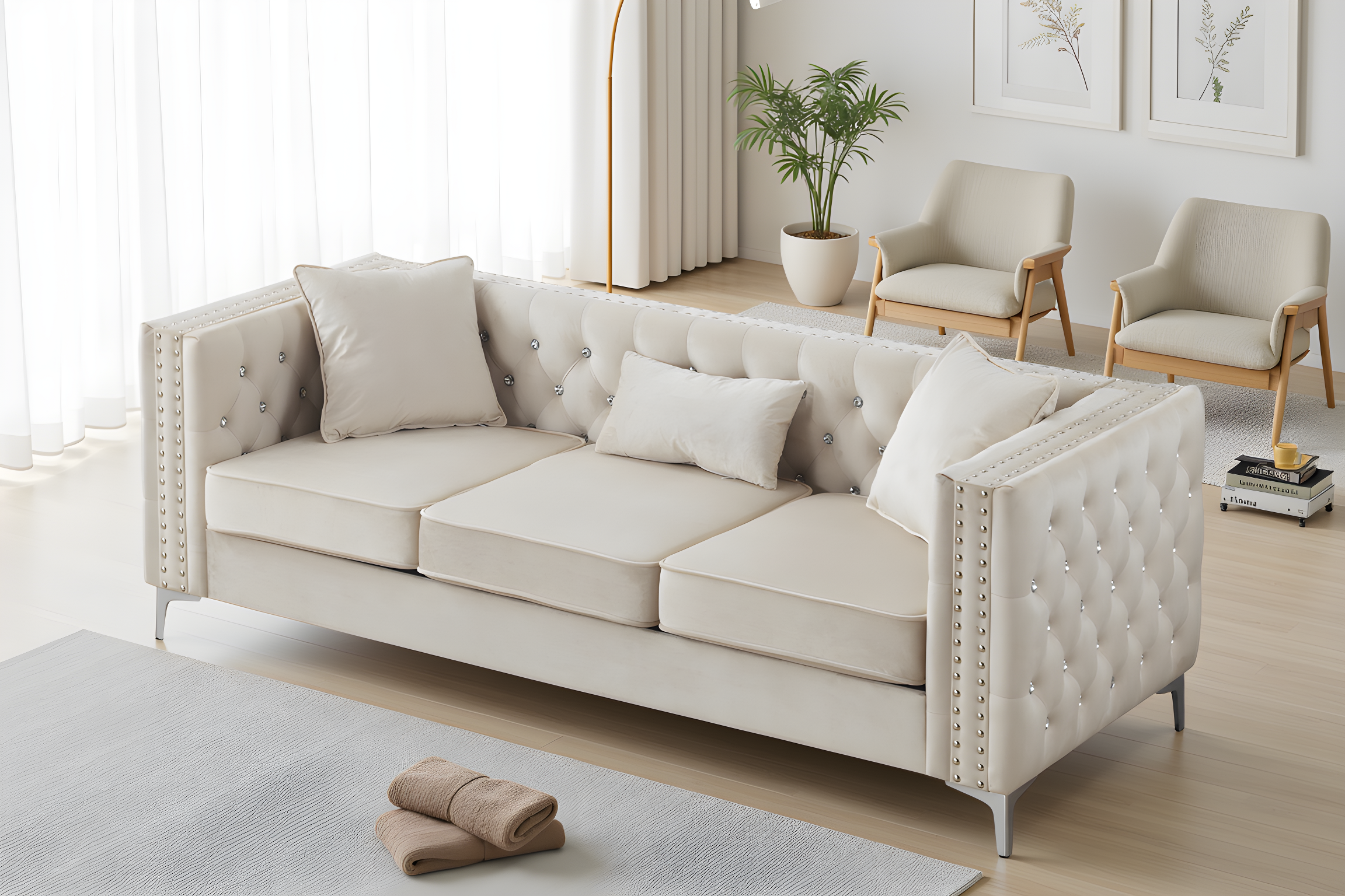 Elite Space Living Lyon Ivory Velvet Sofa