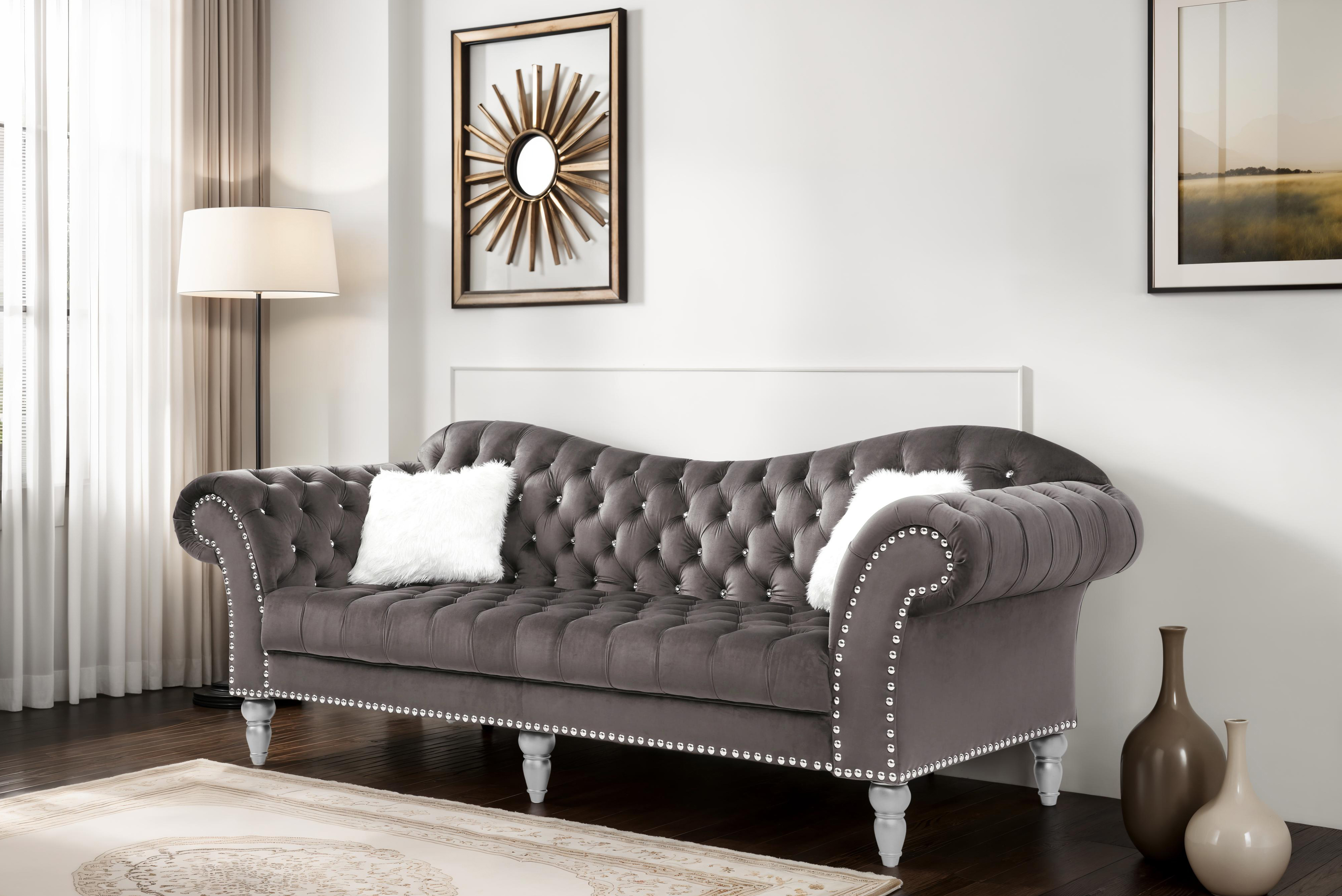 Elite Space Living Zurich Dark Gray Velvet Sofa