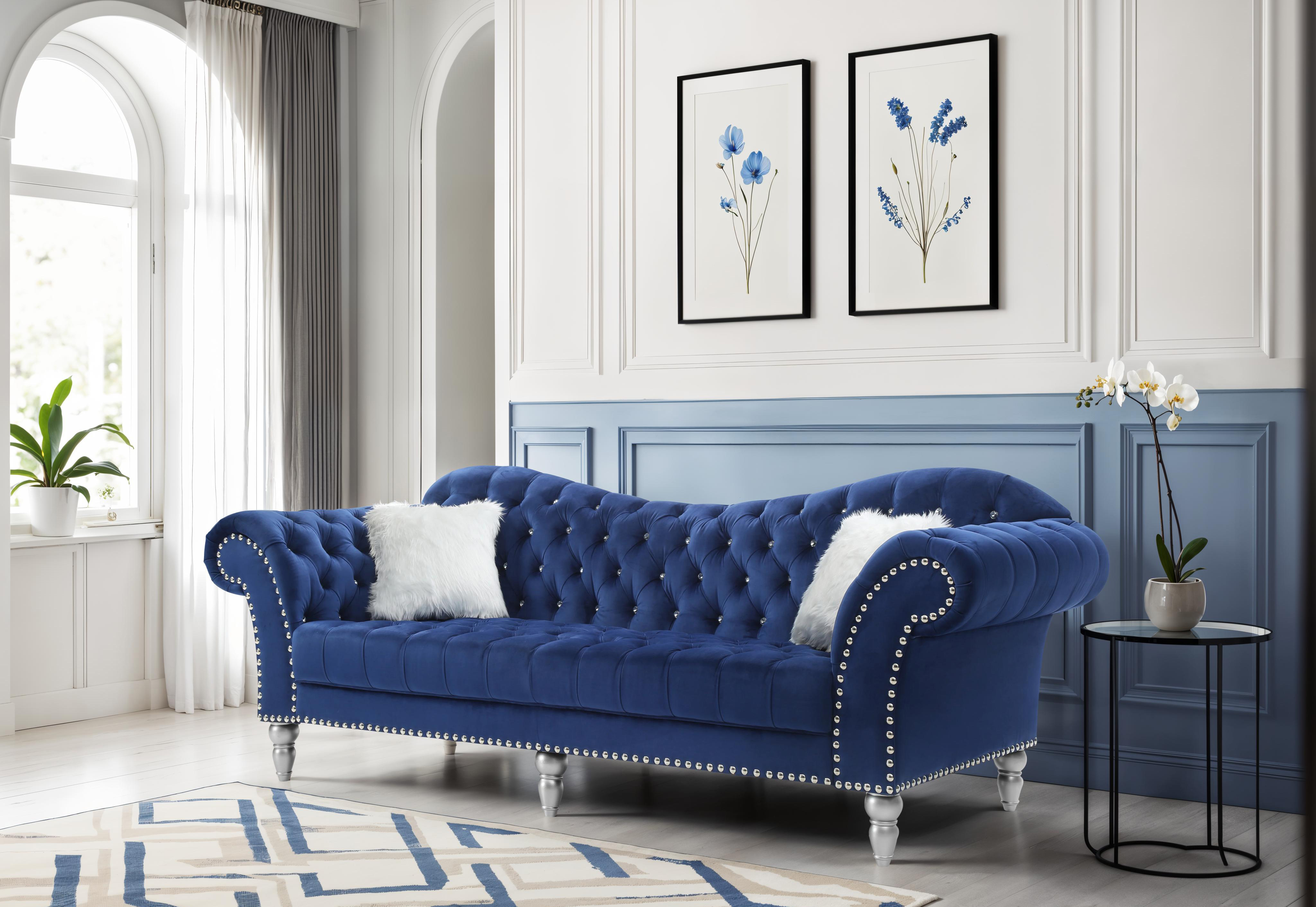 Elite Space Living Zurich Blue Velvet Sofa