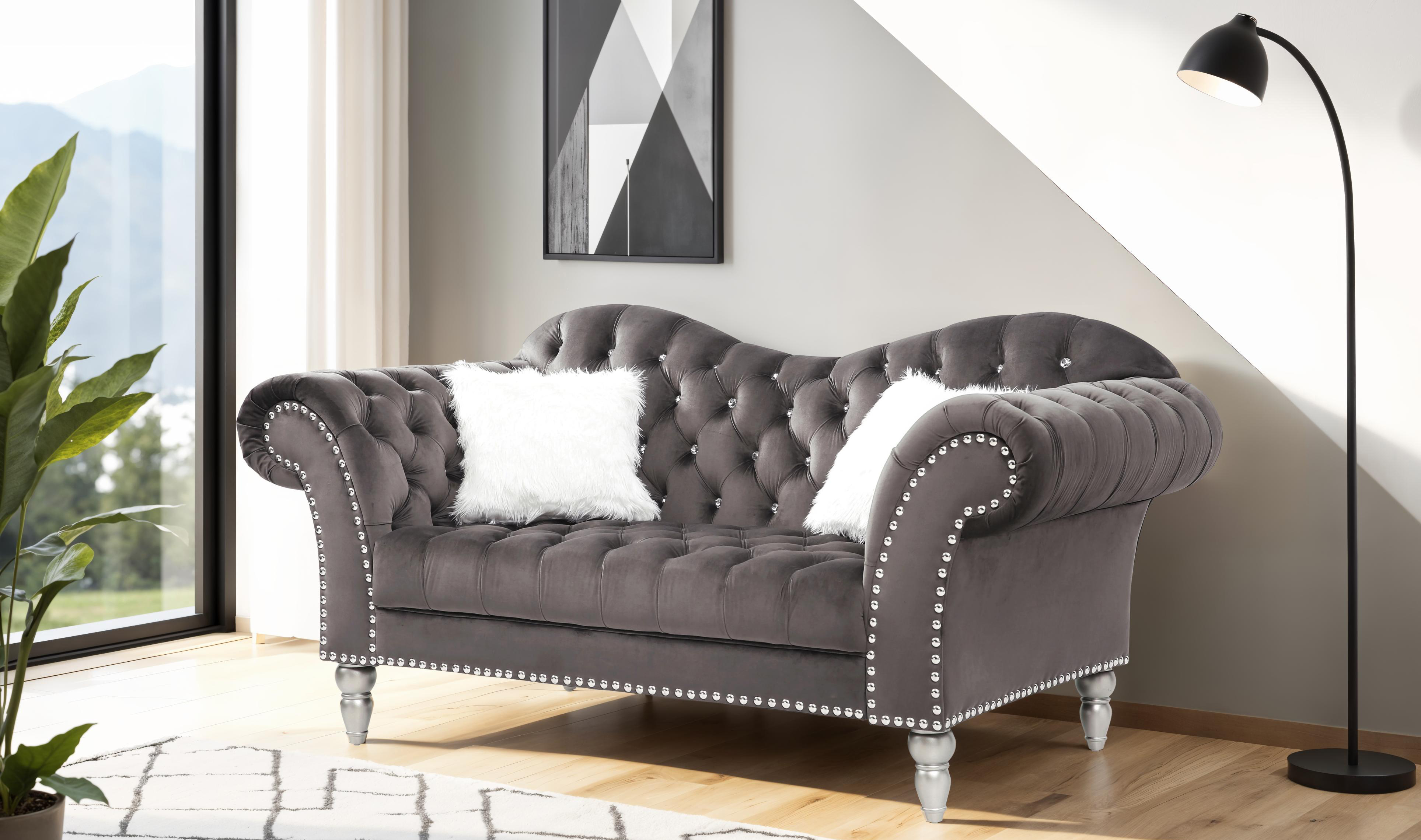 Elite Space Living Zurich Dark Gray Velvet Loveseat