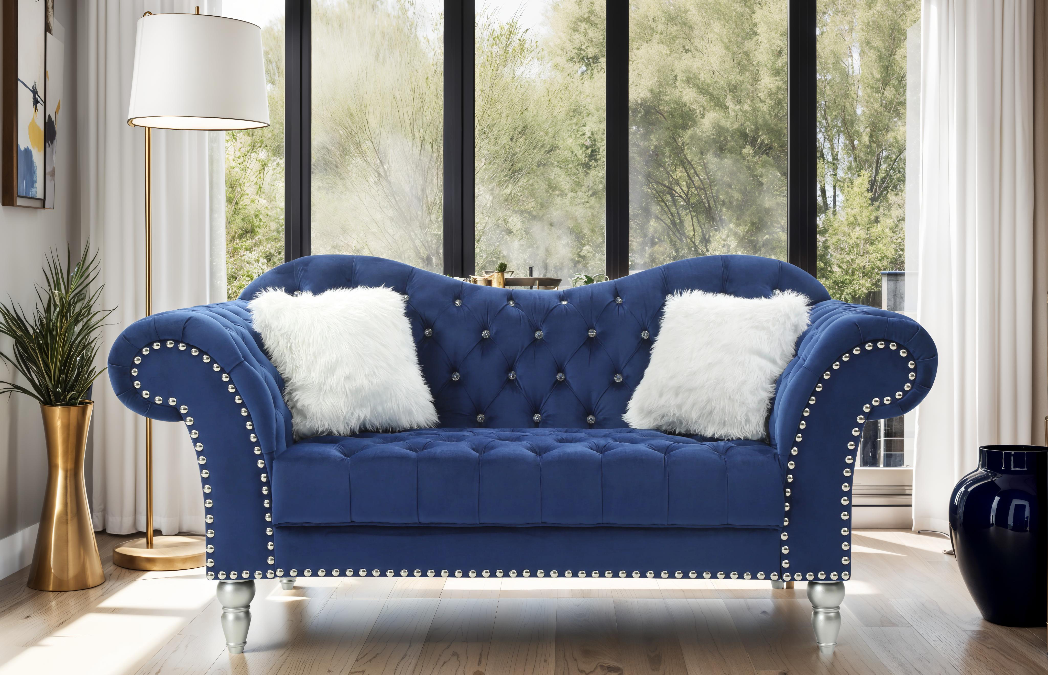 Elite Space Living Zurich Blue Velvet Loveseat