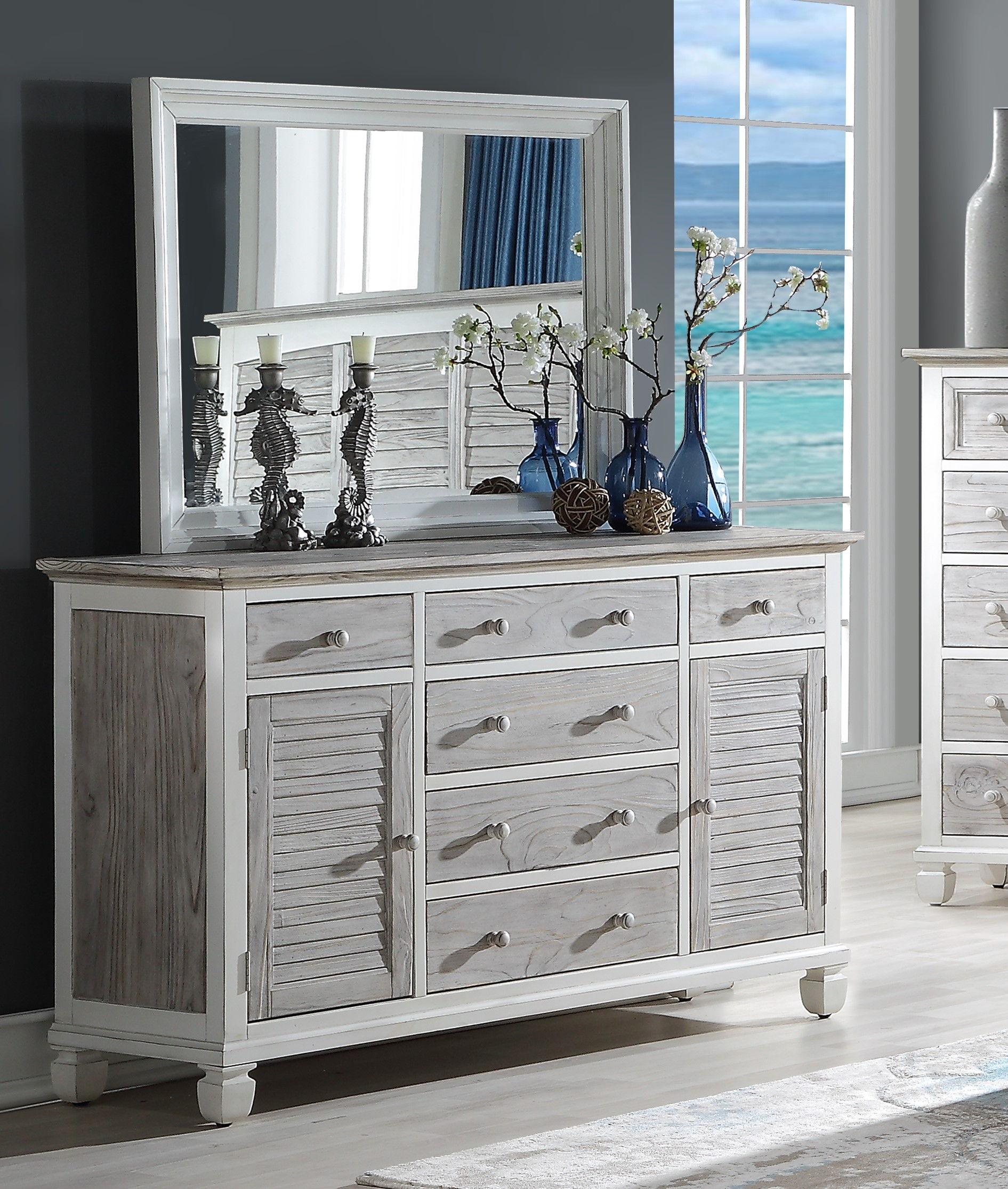 Sea Winds Islamorada Gray White Dresser and Mirror