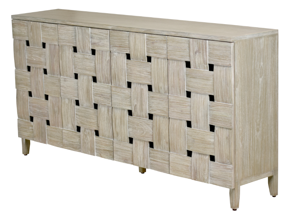 Sea Winds Wooden Weave Tan Gray 4 Door Credenza
