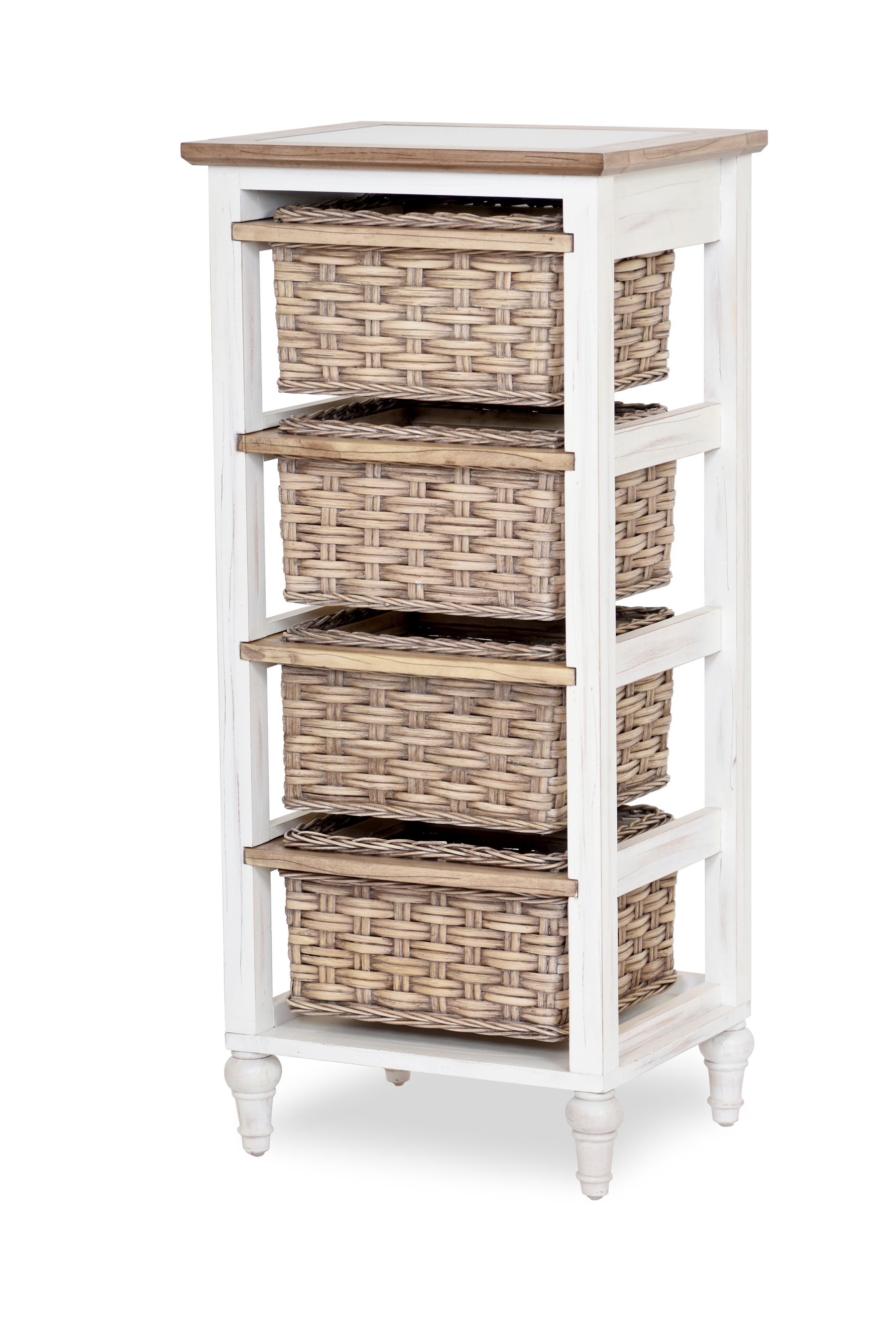 Sea Winds Island Breeze White Brown 4 Baskets Vertical Storage Cabinet