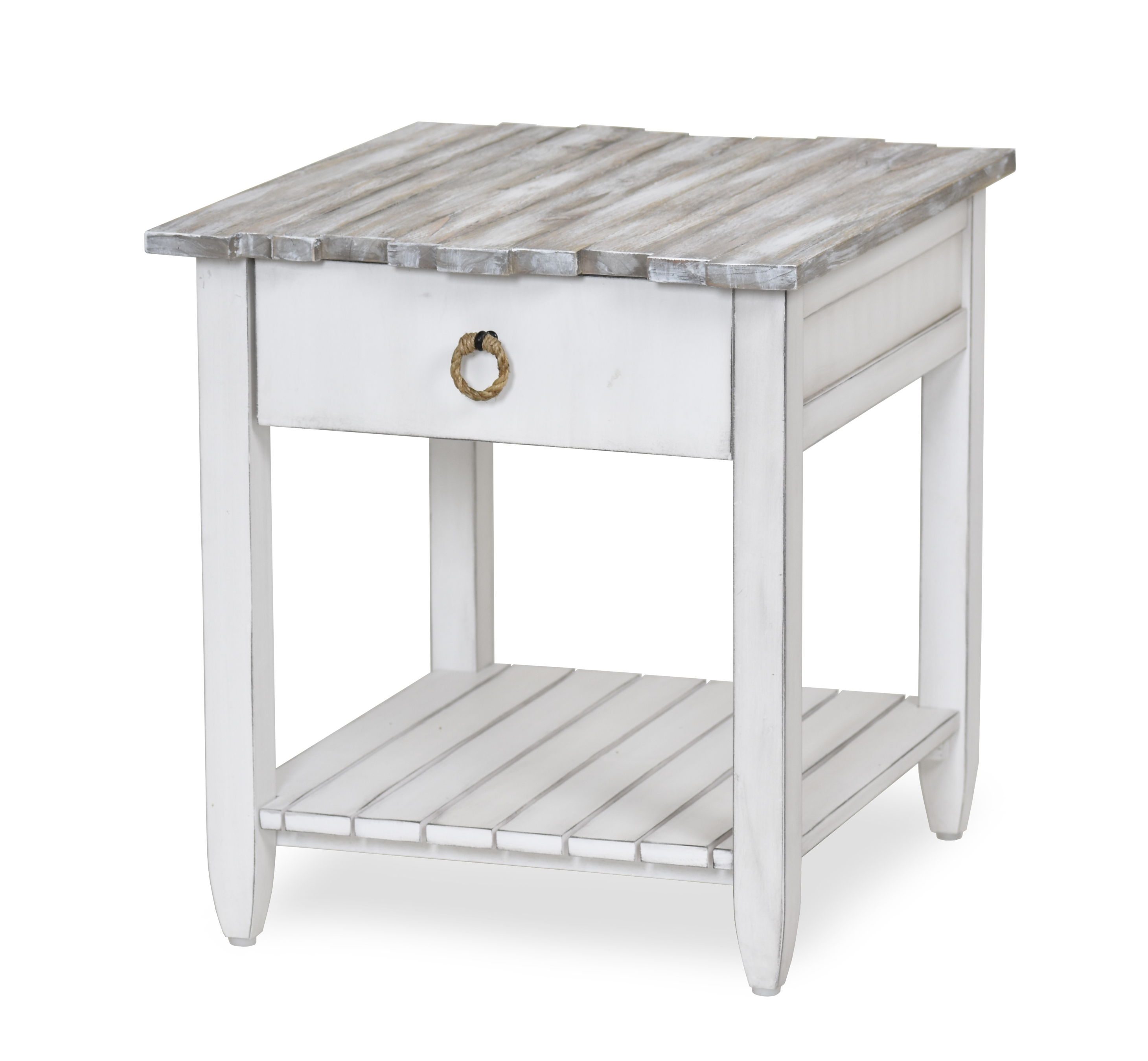 Sea Winds Picket Fence Gray White Wood End Table