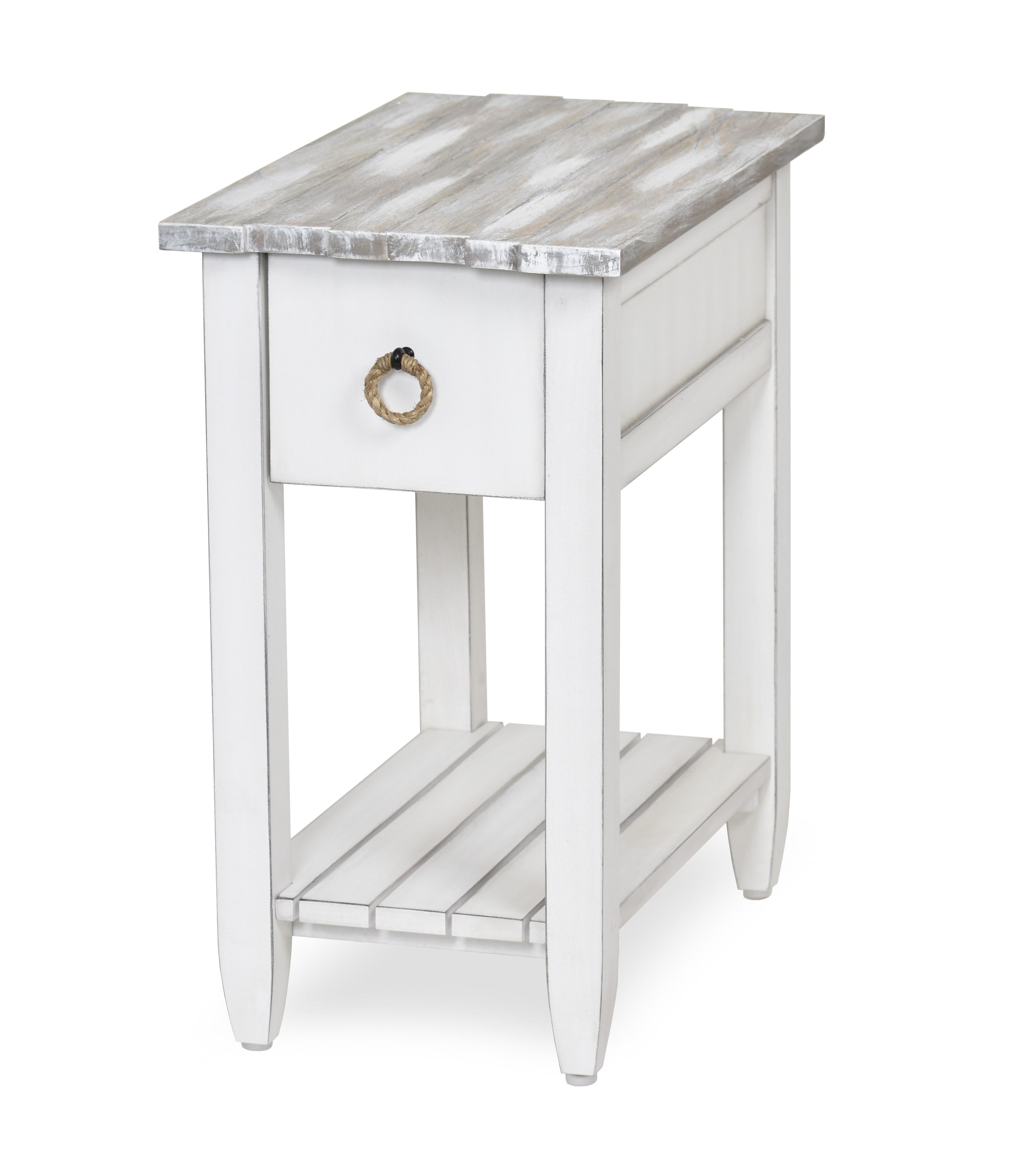 Sea Winds Picket Fence Gray White Chairside Table