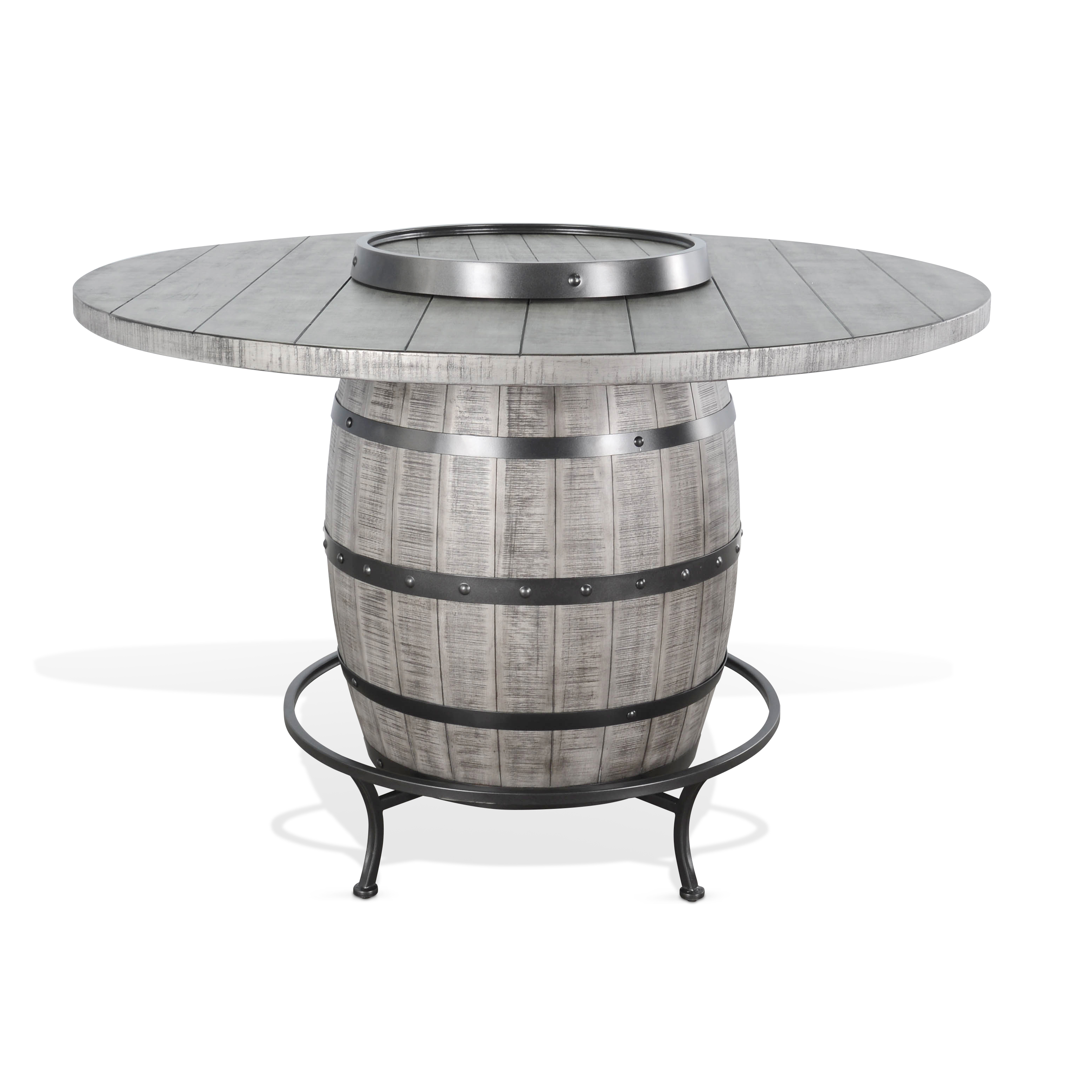 Purity Craft Alpine Gray Round Pub Table with Wine Barrel Base