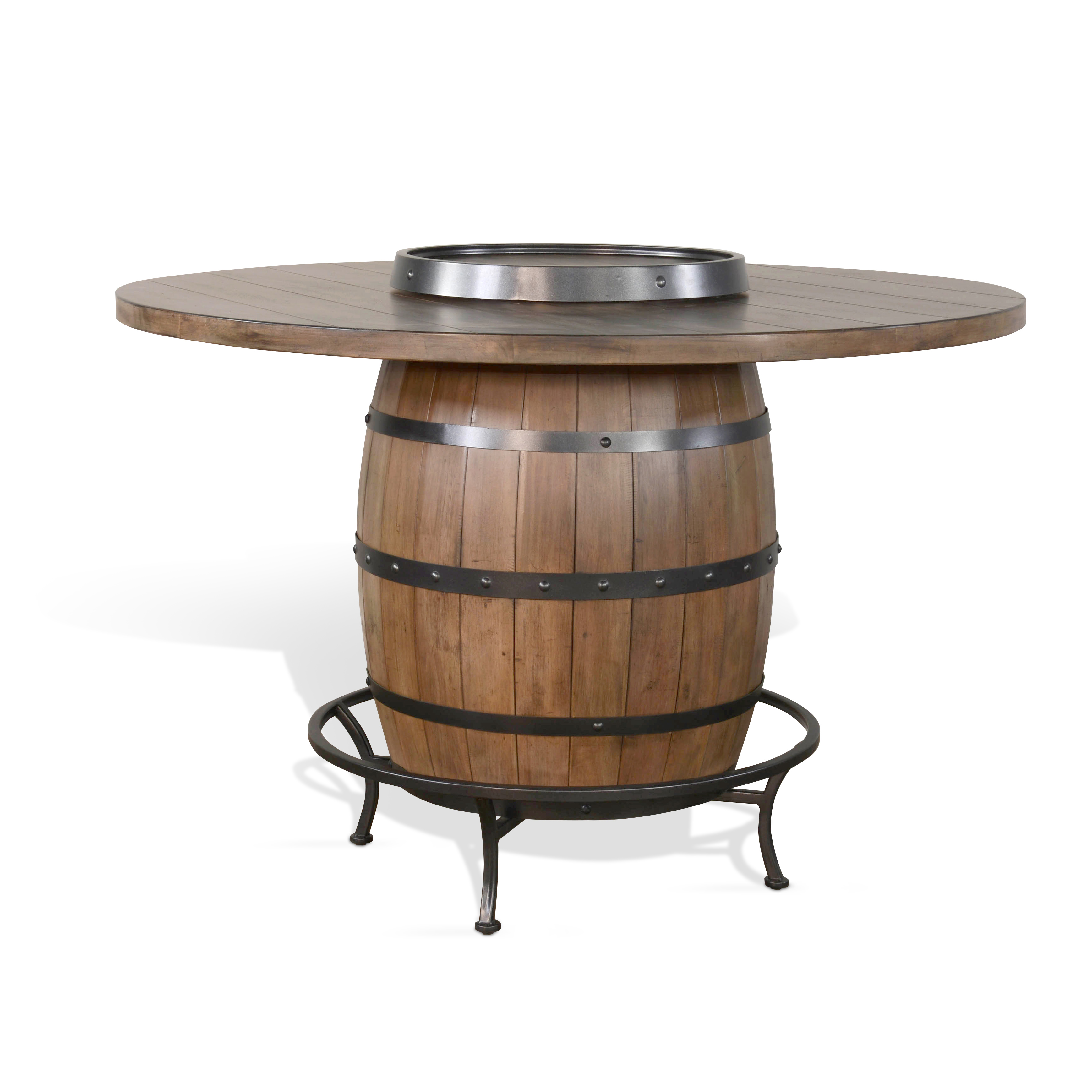 Purity Craft Doe Valley Buckskin Round Pub Table with Wine Barrel Base