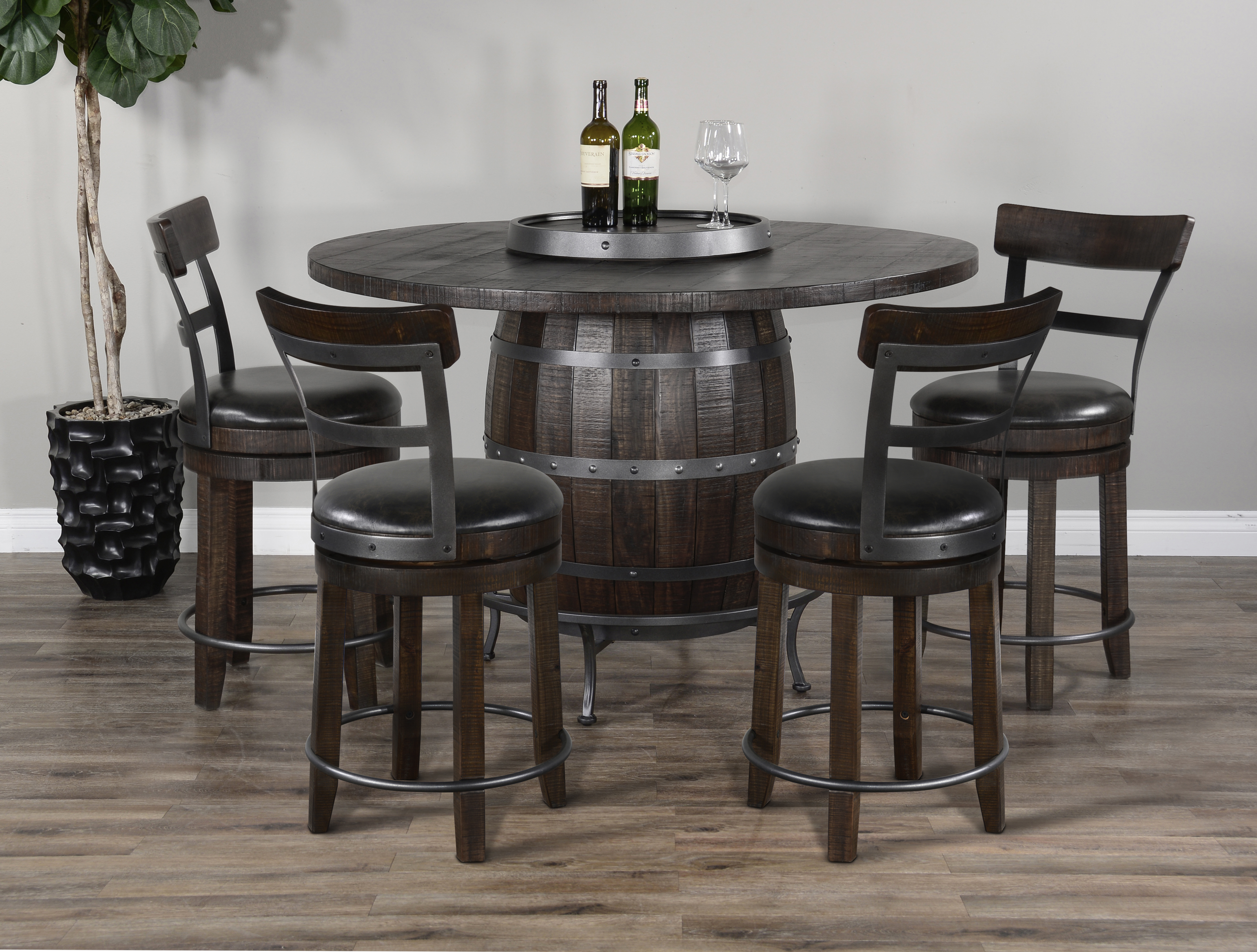 Purity Craft Homestead Tobacco 5pc Round Pub Table Set