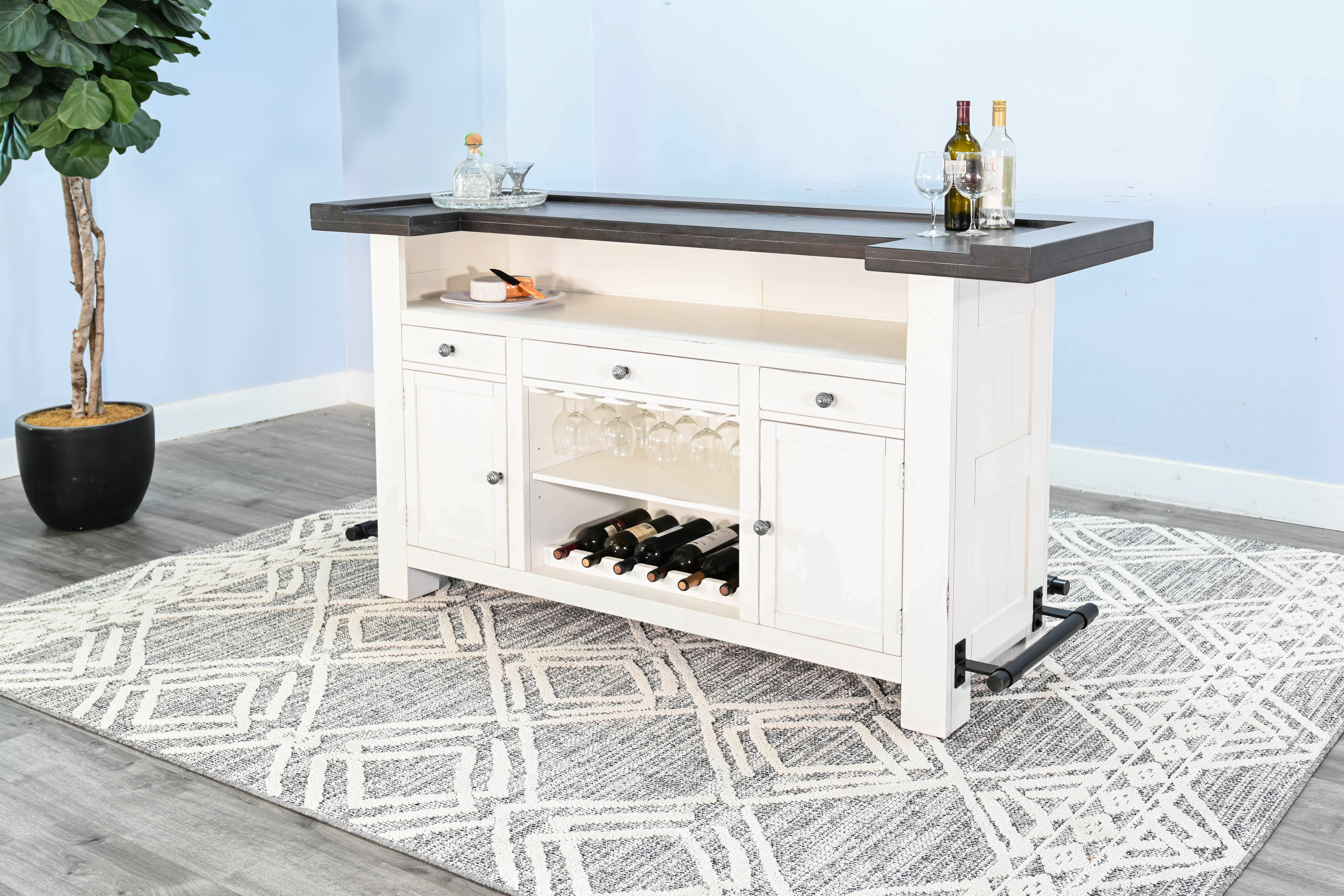 Purity Craft Carriage House Dark Brown White 78 Inch Home Bar Table