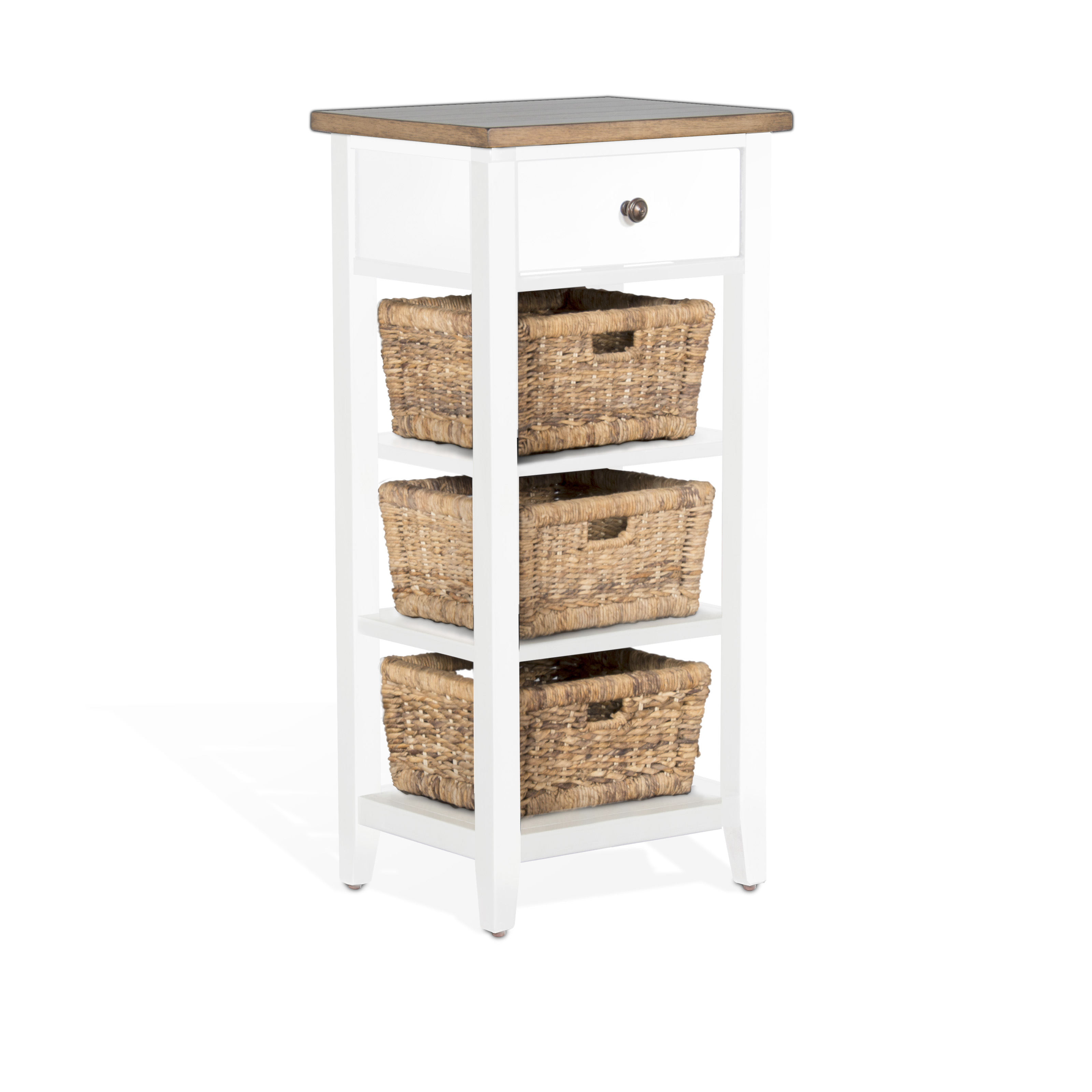 Purity Craft White Natural Storage Rack with Woven Baskets