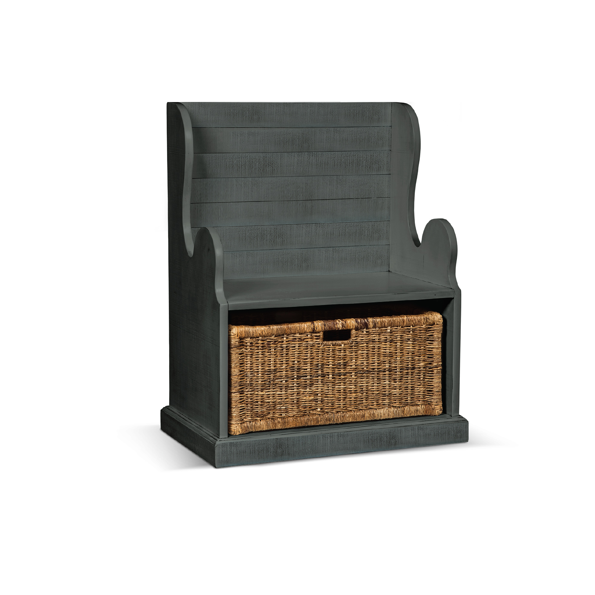 Purity Craft Blue Hall Seat Bench with Rattan Basket