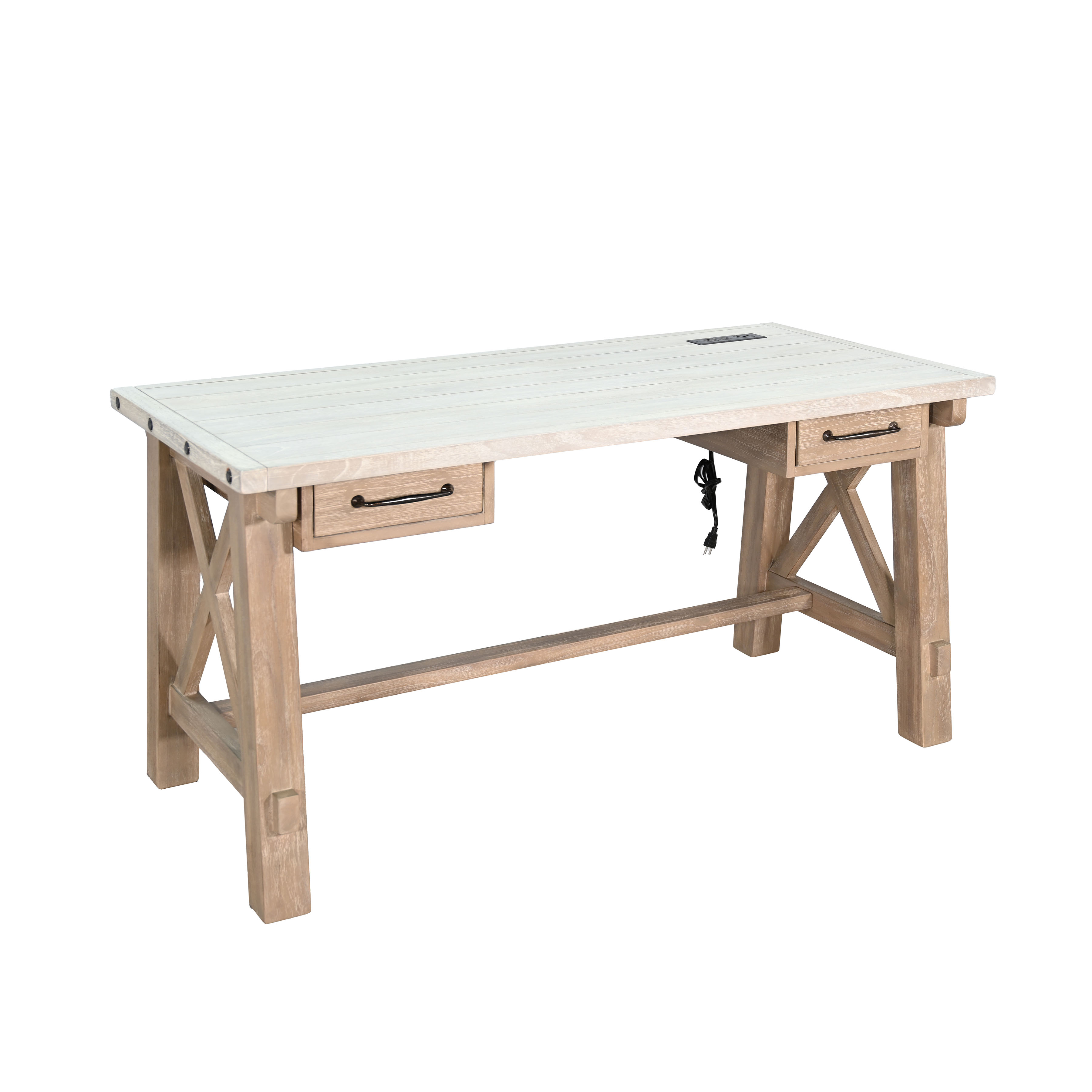Purity Craft Vivian Light Gray Wheat Writing Desk with Power Plug