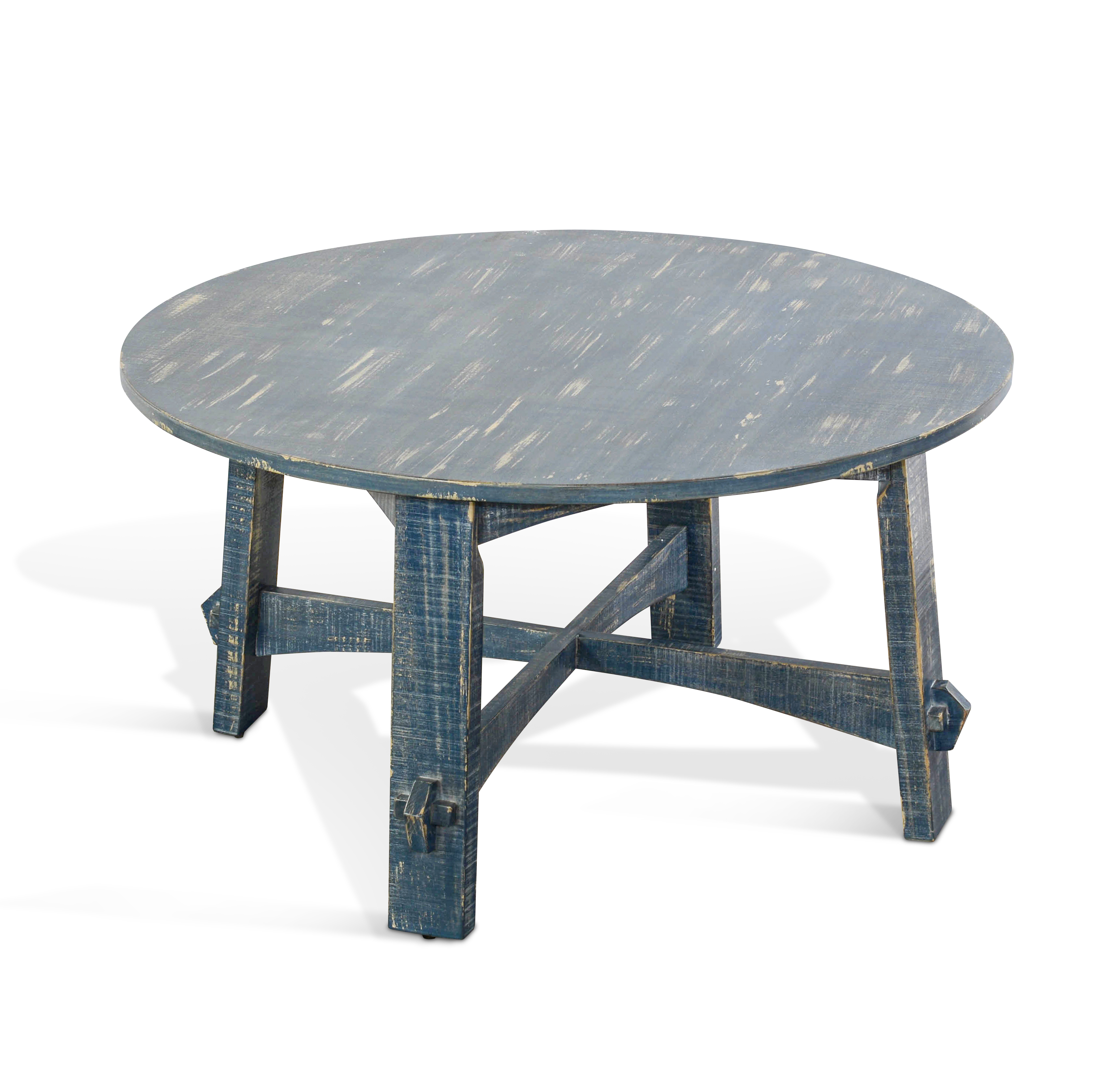 Purity Craft Marina Farmhouse Mahogany Wood Coffee Table in Ocean Blue